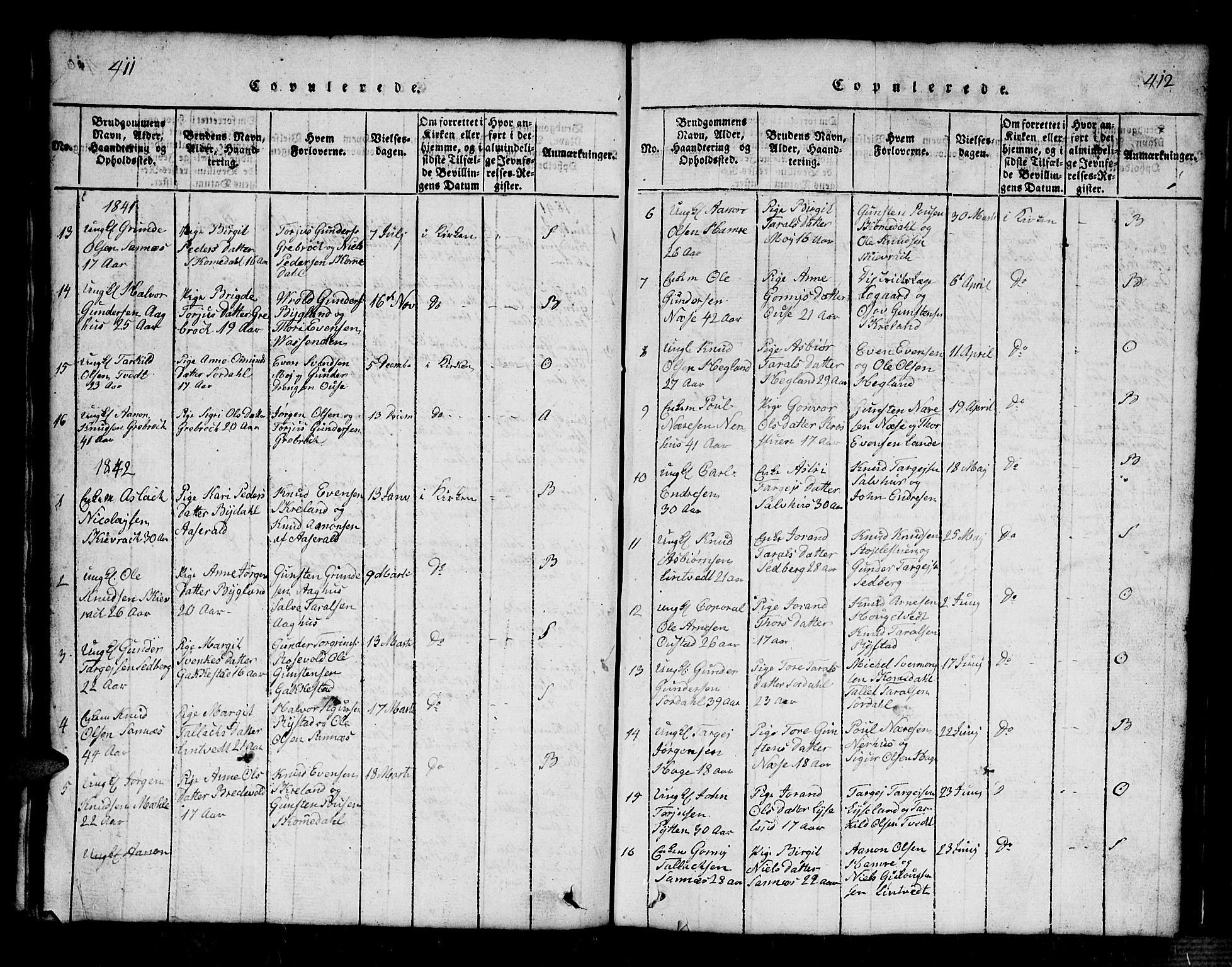 Bygland sokneprestkontor, SAK/1111-0006/F/Fb/Fbb/L0001: Parish register (copy) no. B 1, 1816-1843, p. 412-413