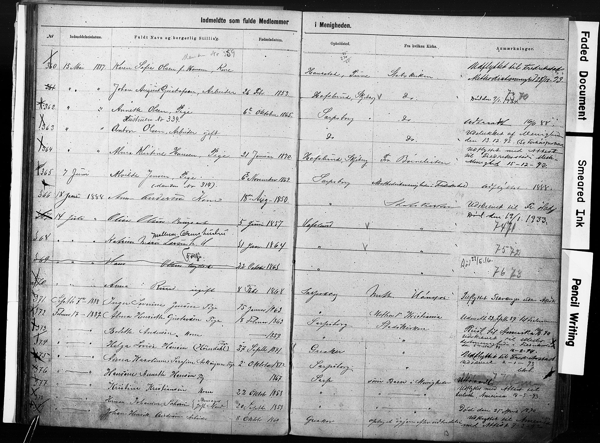 Sarpsborg metodistkirke, AV/SAO-PAO-0233/A/L0003: Dissenter register no. 3, 1856-1893