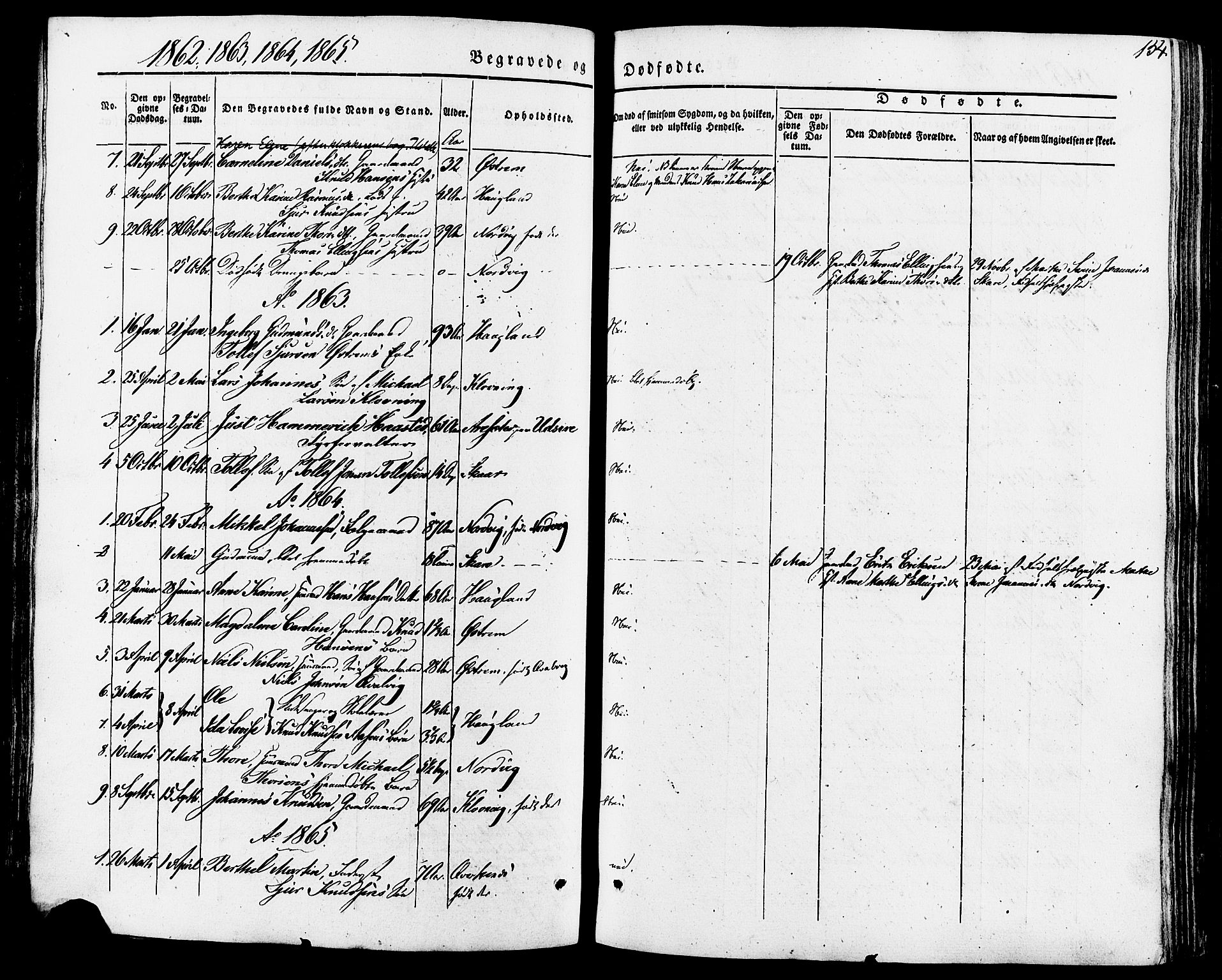 Torvastad sokneprestkontor, SAST/A -101857/H/Ha/Haa/L0007: Parish register (official) no. A 7, 1838-1882, p. 154