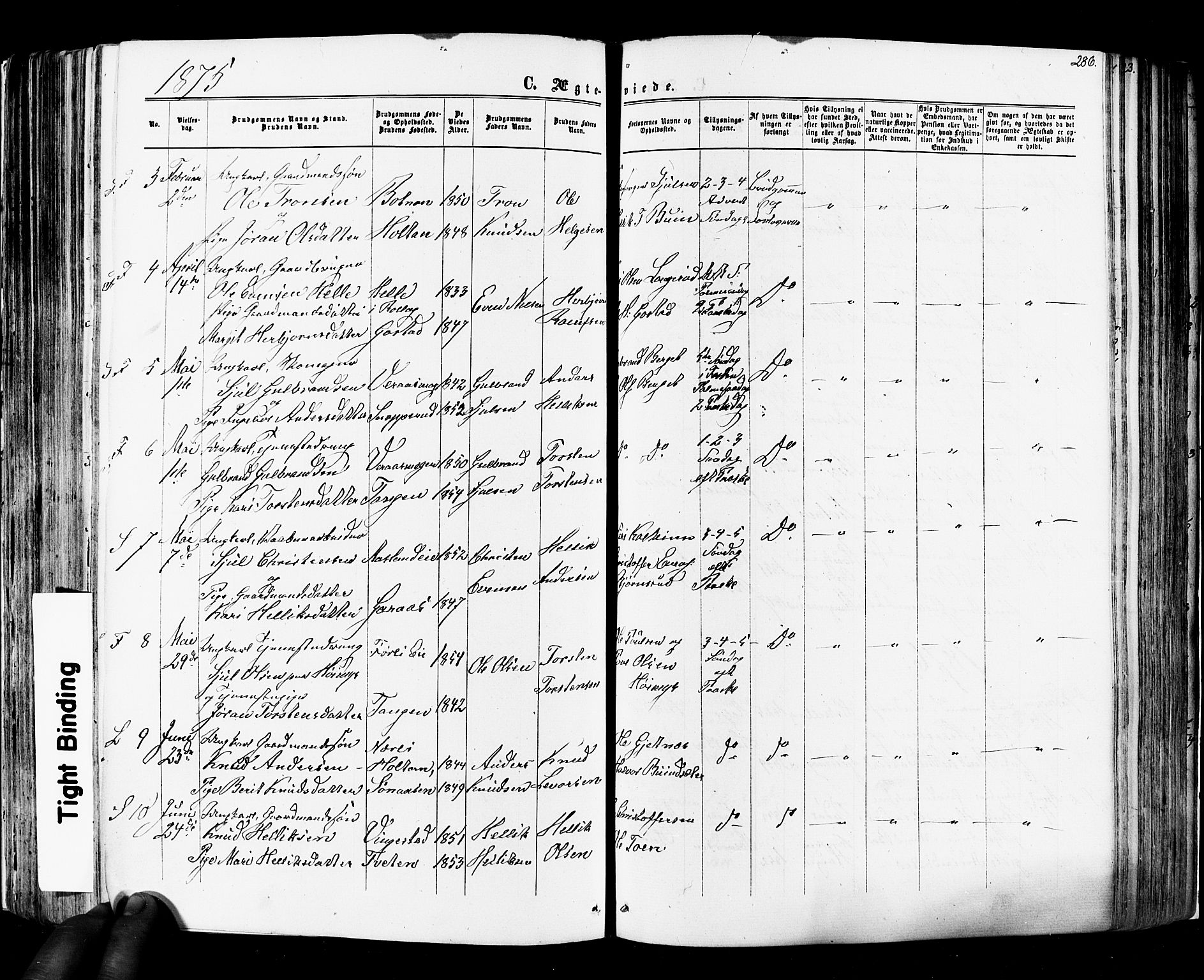 Flesberg kirkebøker, SAKO/A-18/F/Fa/L0007: Parish register (official) no. I 7, 1861-1878, p. 286