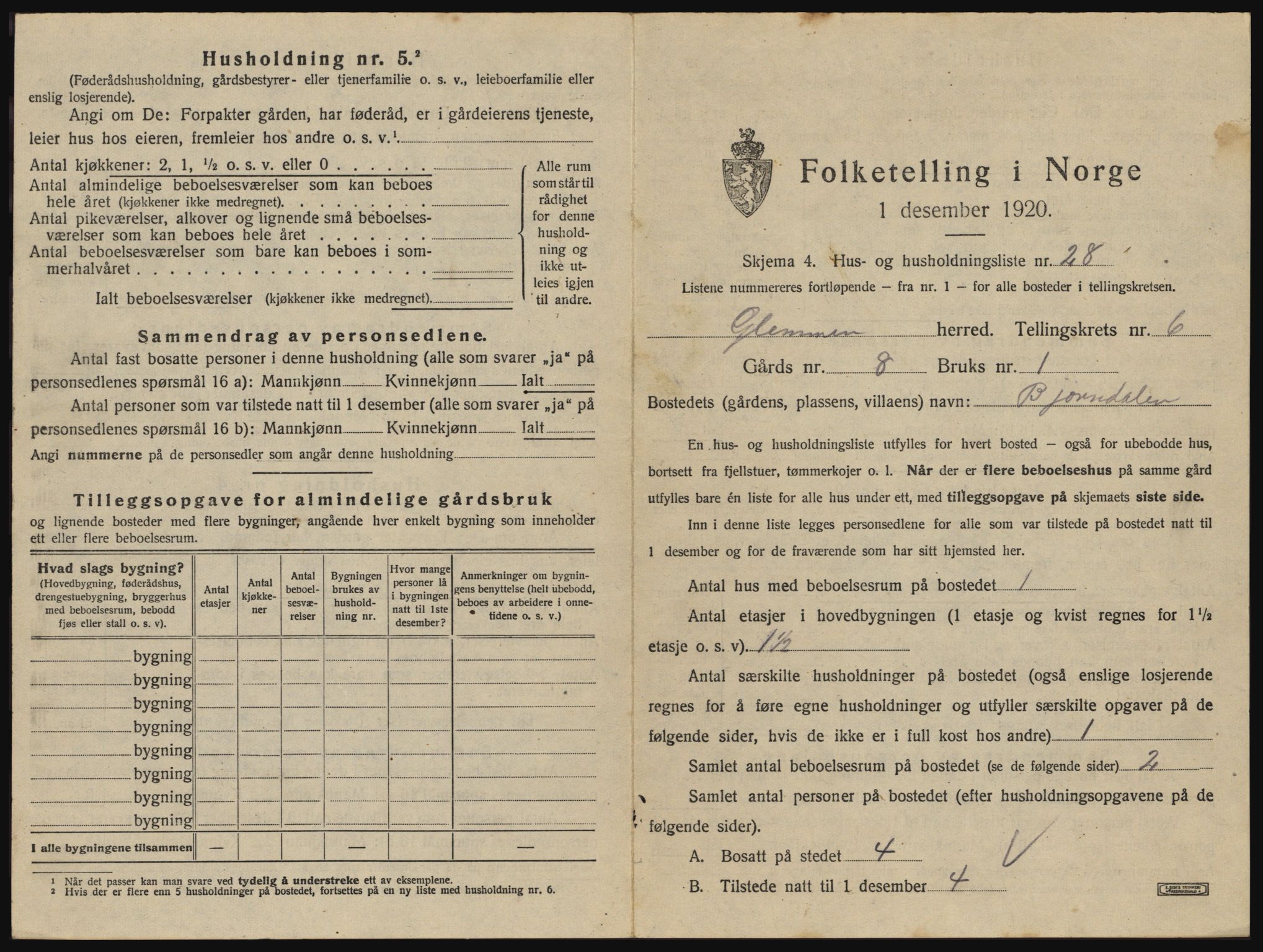 SAO, 1920 census for Glemmen, 1920, p. 2213