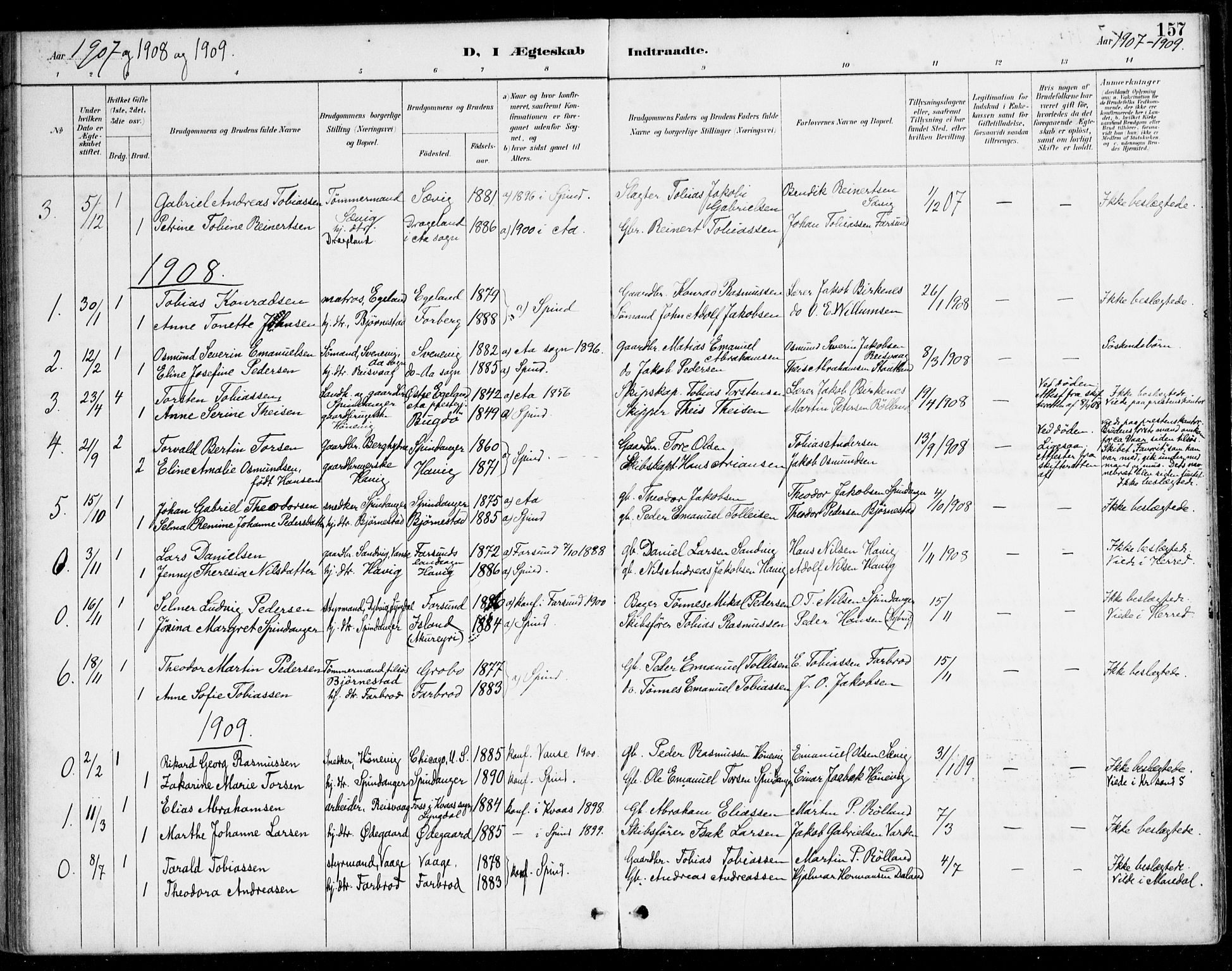 Herad sokneprestkontor, AV/SAK-1111-0018/F/Fa/Fab/L0005: Parish register (official) no. A 5, 1886-1913, p. 157