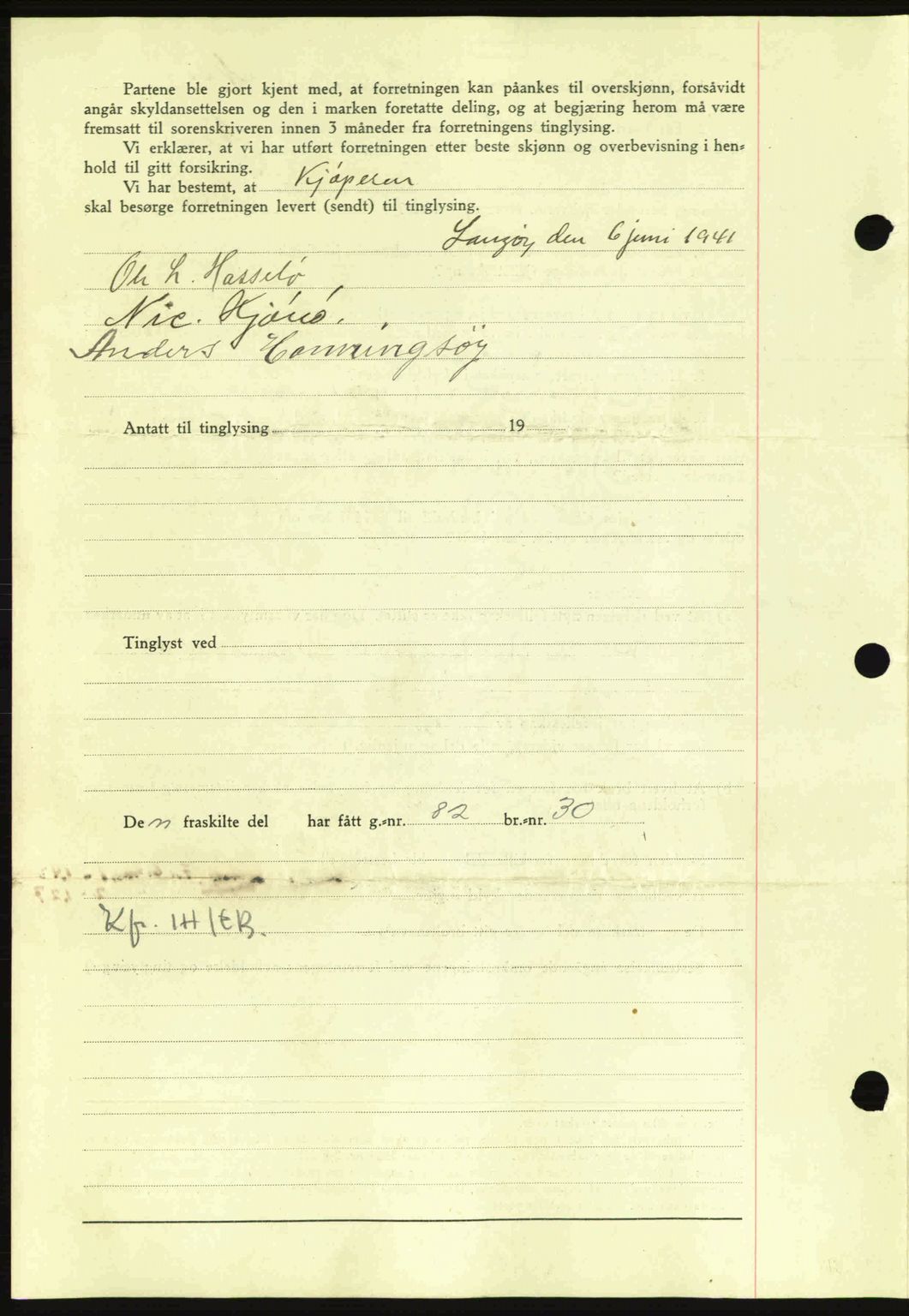 Nordmøre sorenskriveri, AV/SAT-A-4132/1/2/2Ca: Mortgage book no. A90, 1941-1941, Diary no: : 1481/1941