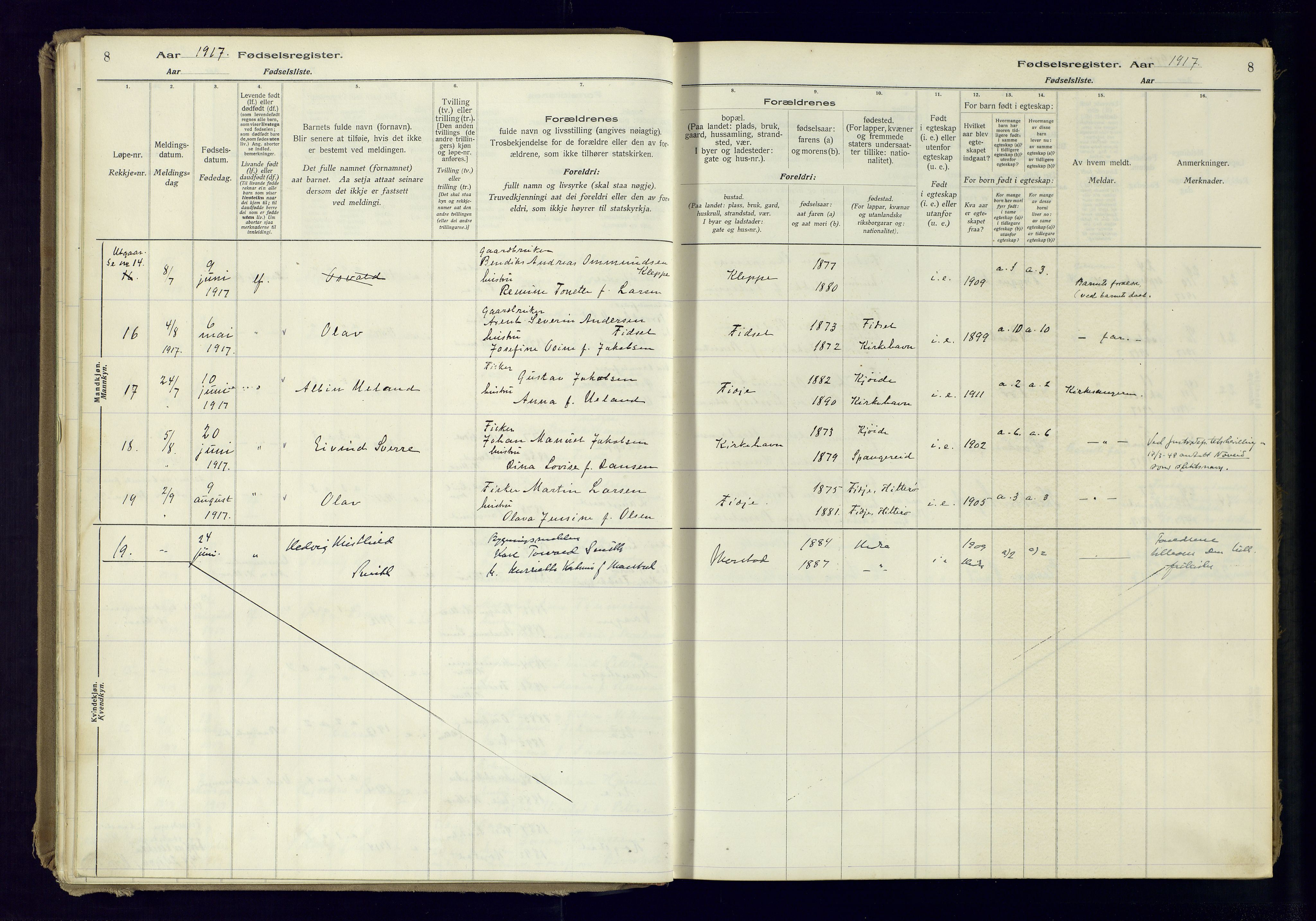 Flekkefjord sokneprestkontor, AV/SAK-1111-0012/J/Ja/L0007: Birth register no. 7, 1916-1982, p. 8