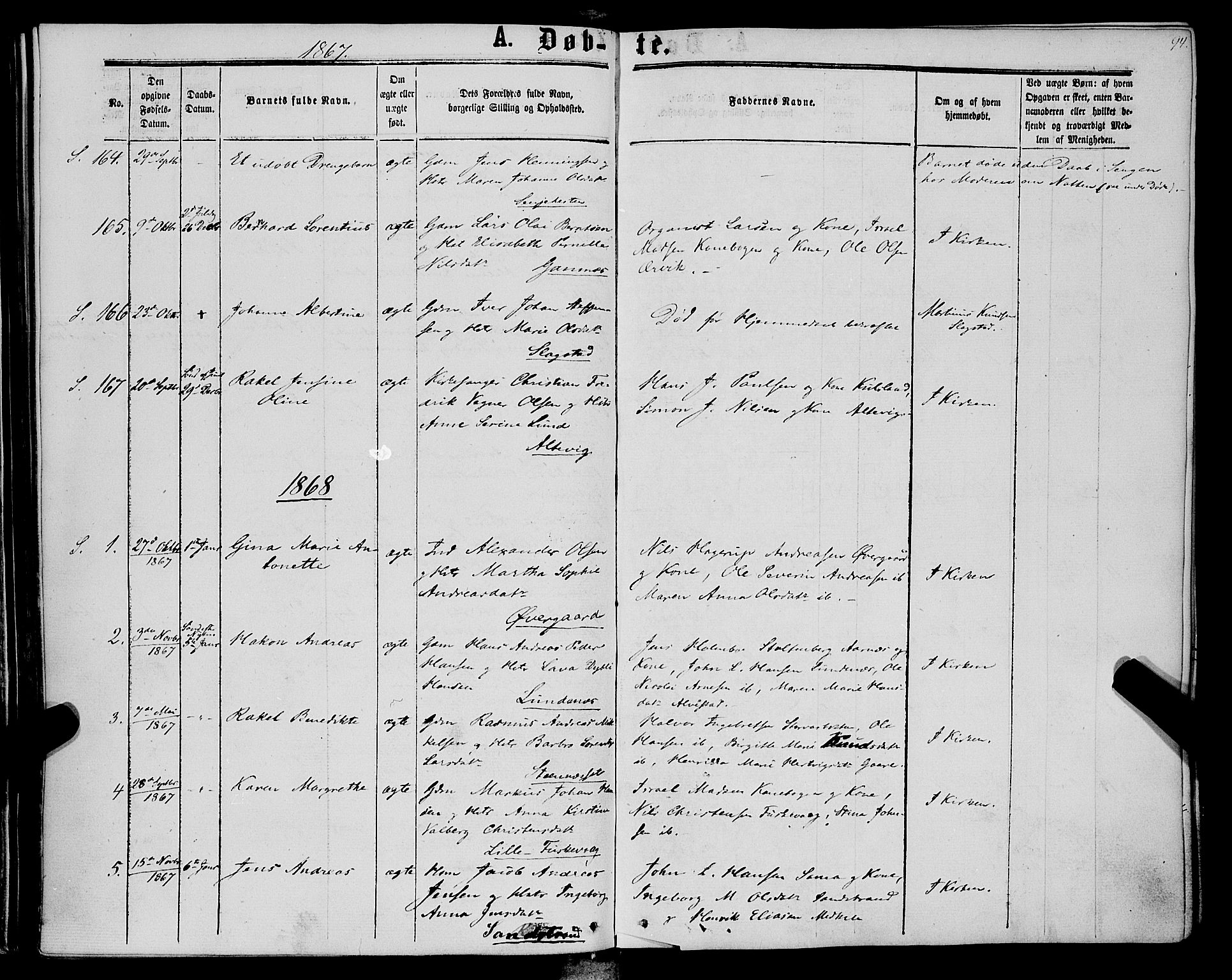 Trondenes sokneprestkontor, SATØ/S-1319/H/Ha/L0012kirke: Parish register (official) no. 12, 1863-1870, p. 94