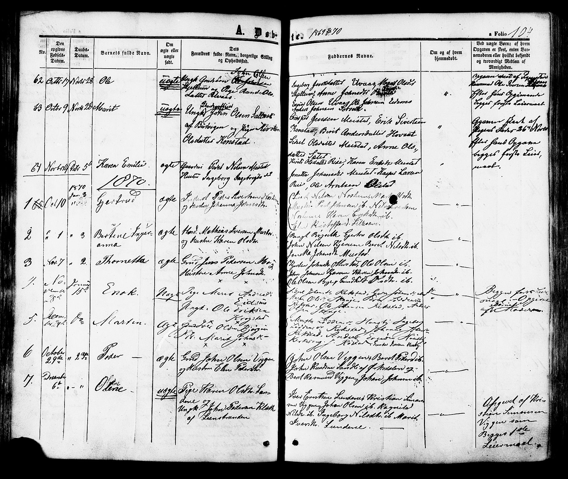 Ministerialprotokoller, klokkerbøker og fødselsregistre - Sør-Trøndelag, SAT/A-1456/665/L0772: Parish register (official) no. 665A07, 1856-1878, p. 104