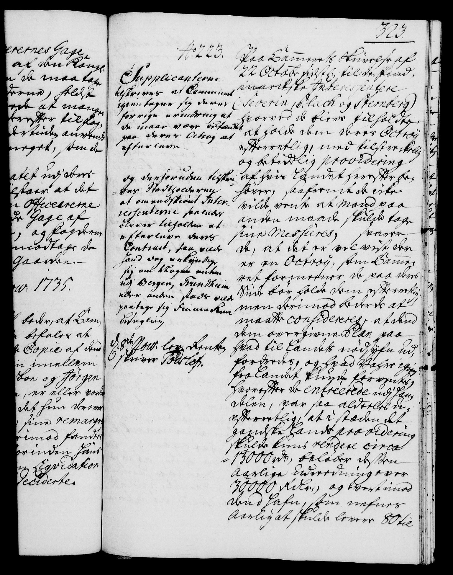 Rentekammeret, Kammerkanselliet, RA/EA-3111/G/Gh/Gha/L0017: Norsk ekstraktmemorialprotokoll (merket RK 53.62), 1735, p. 323