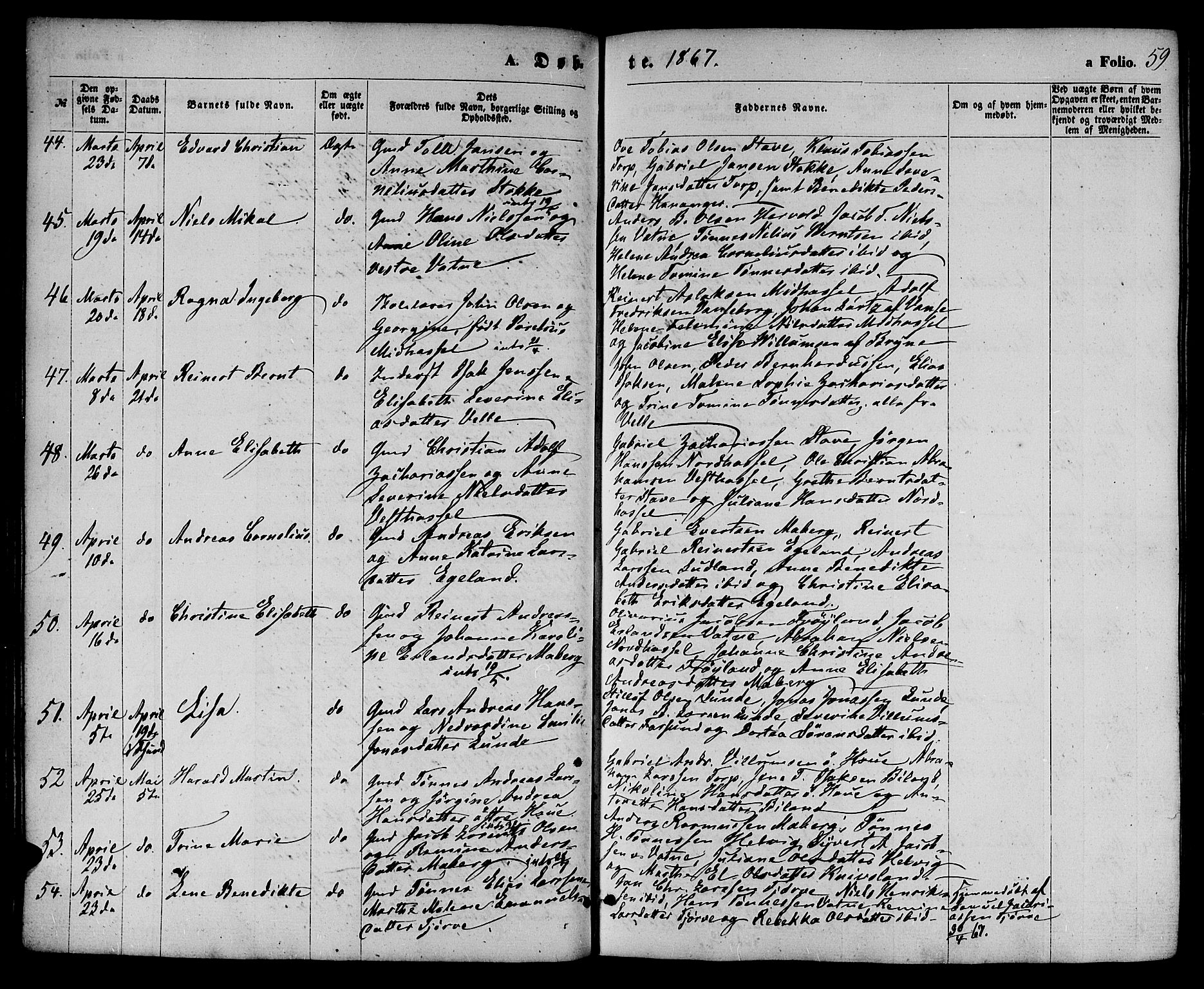 Lista sokneprestkontor, AV/SAK-1111-0027/F/Fb/L0003: Parish register (copy) no. B 3, 1862-1877, p. 59