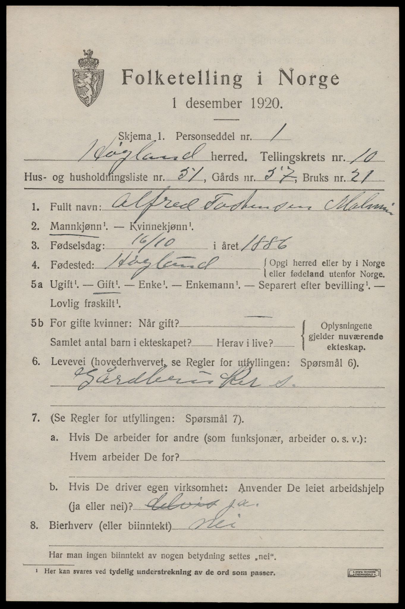 SAST, 1920 census for Høyland, 1920, p. 7824