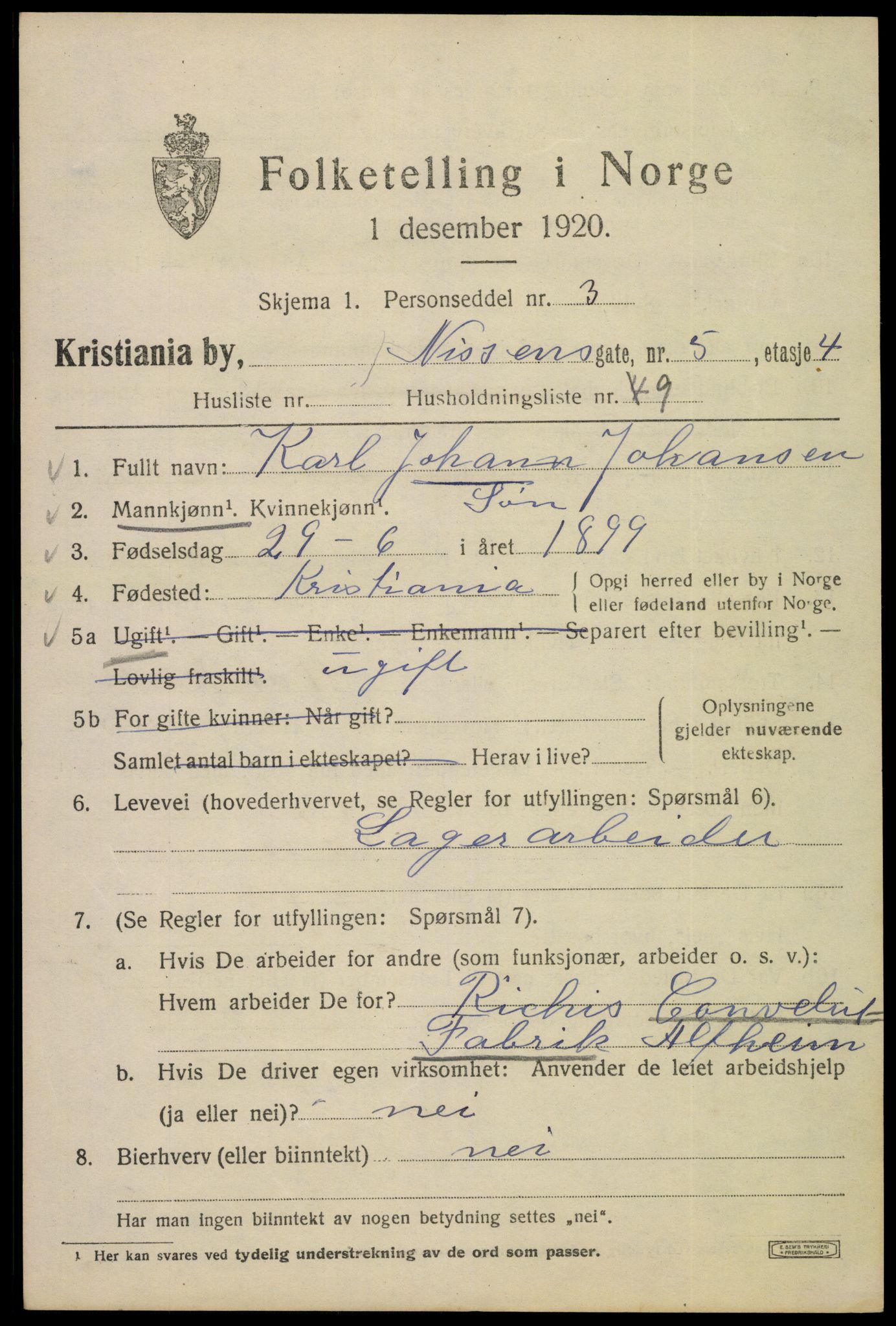 SAO, 1920 census for Kristiania, 1920, p. 417367