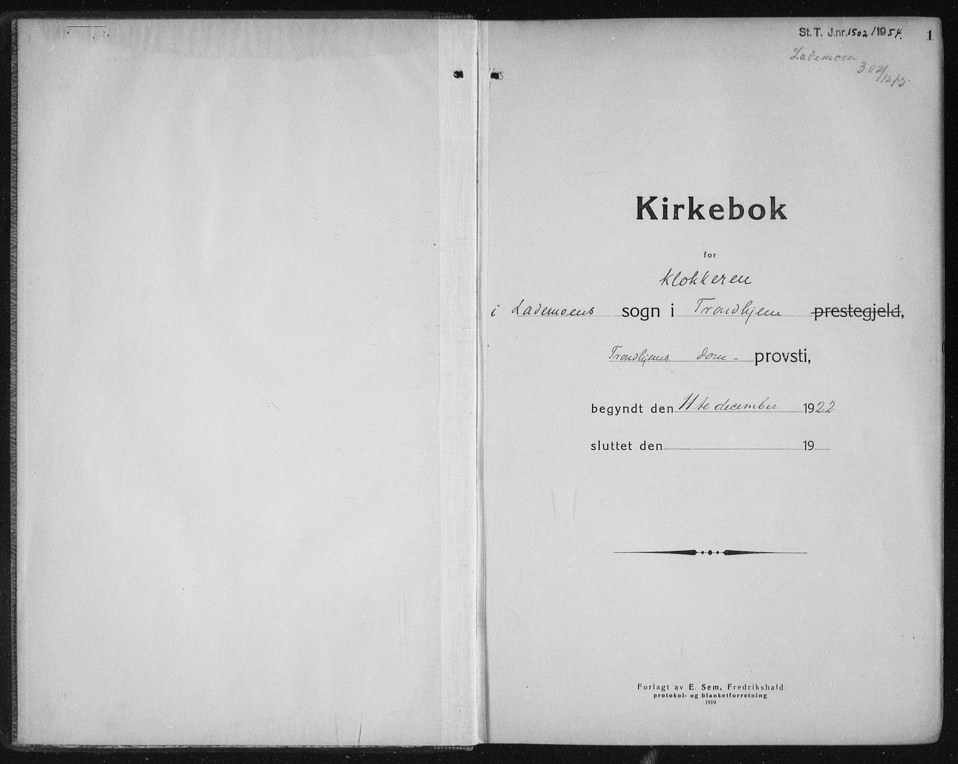 Ministerialprotokoller, klokkerbøker og fødselsregistre - Sør-Trøndelag, AV/SAT-A-1456/605/L0260: Parish register (copy) no. 605C07, 1922-1942, p. 1