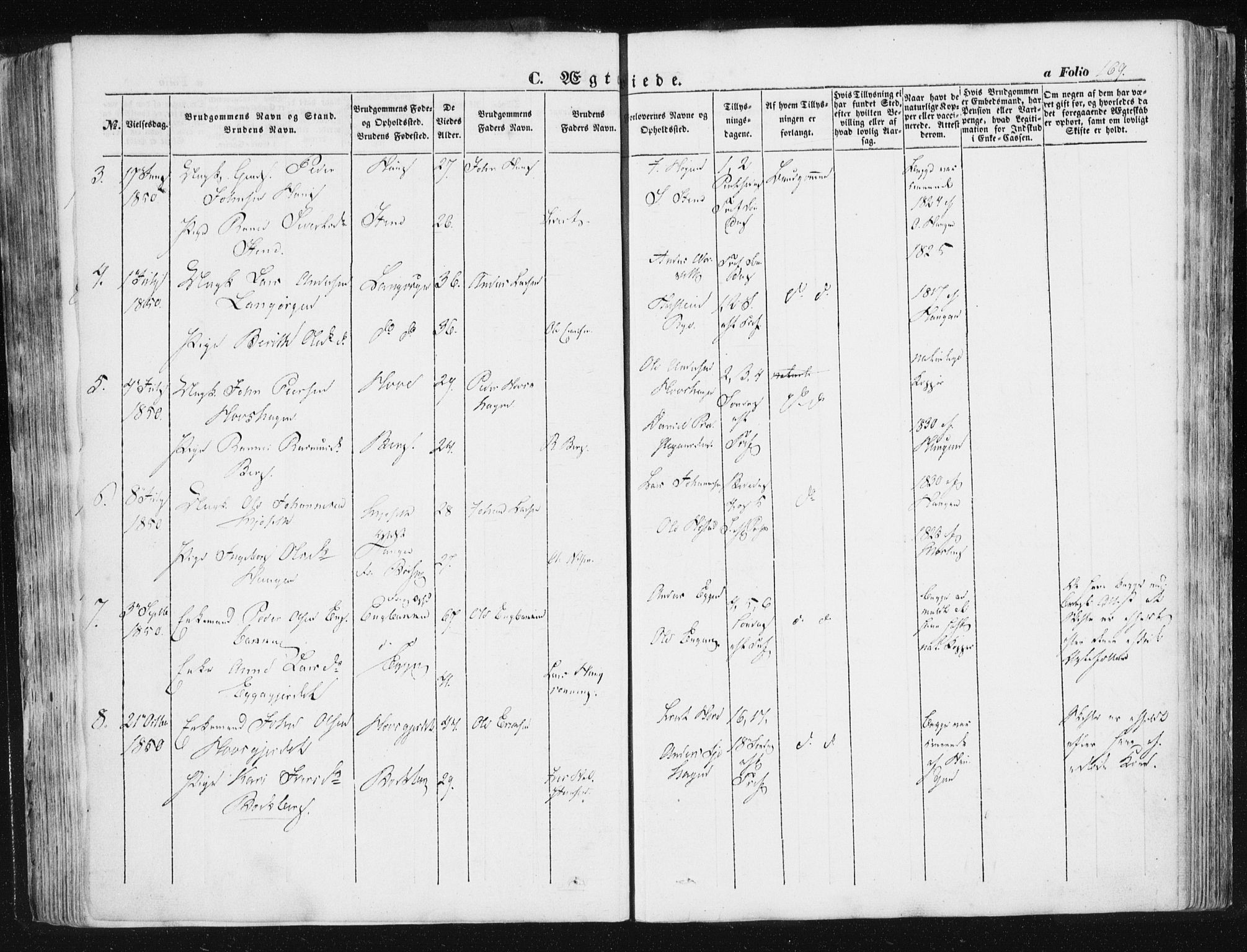 Ministerialprotokoller, klokkerbøker og fødselsregistre - Sør-Trøndelag, SAT/A-1456/612/L0376: Parish register (official) no. 612A08, 1846-1859, p. 169