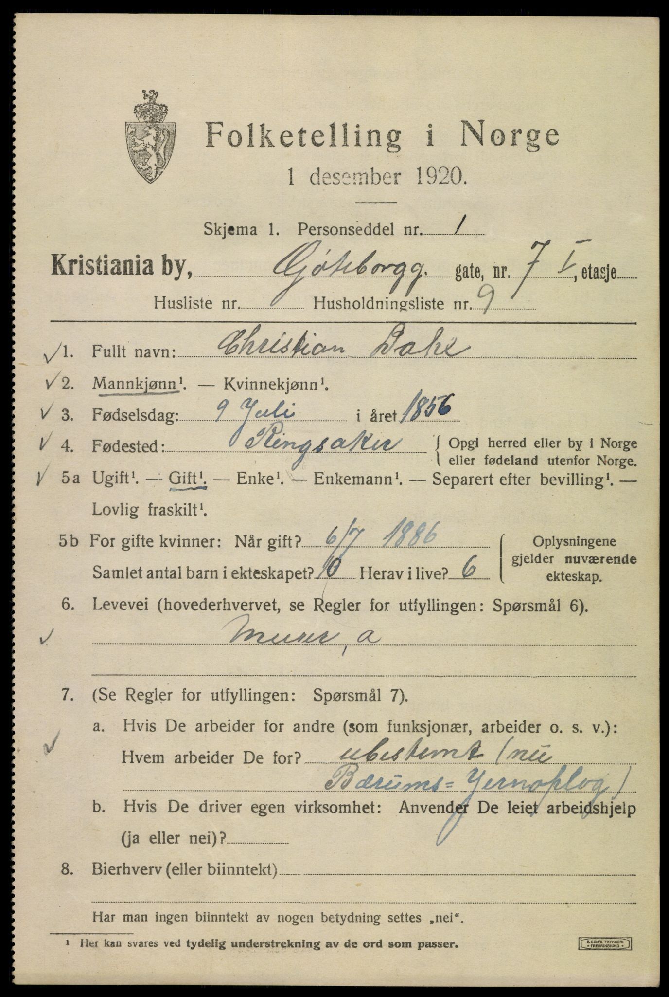 SAO, 1920 census for Kristiania, 1920, p. 262883