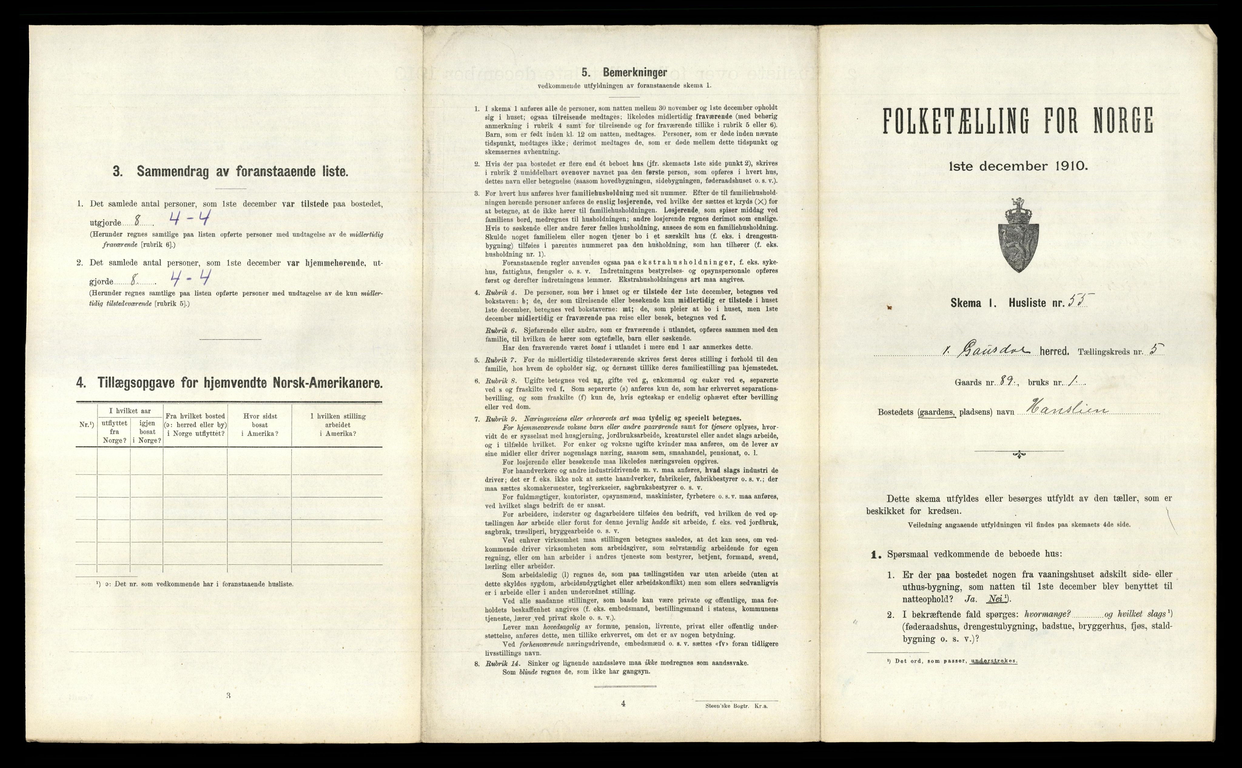 RA, 1910 census for Vestre Gausdal, 1910, p. 747