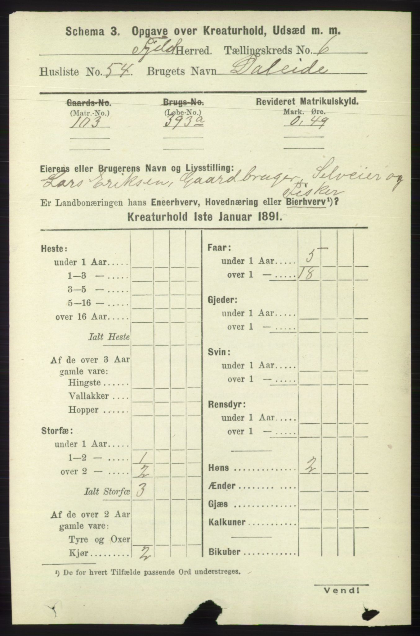 RA, 1891 census for 1246 Fjell, 1891, p. 4758