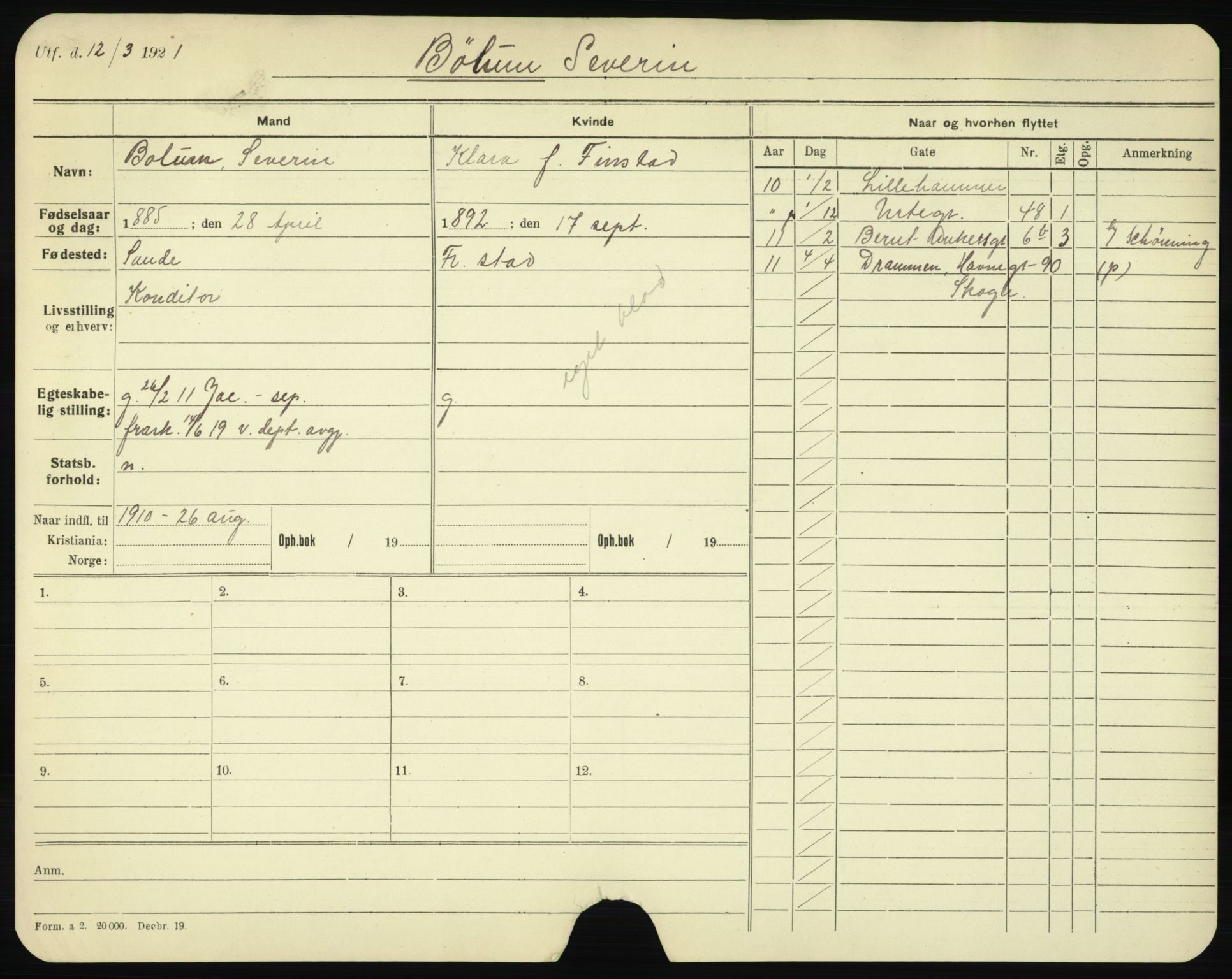 Oslo folkeregister, Registerkort, AV/SAO-A-11715/F/Fa/Fac/L0002: Menn, 1906-1914, p. 455a