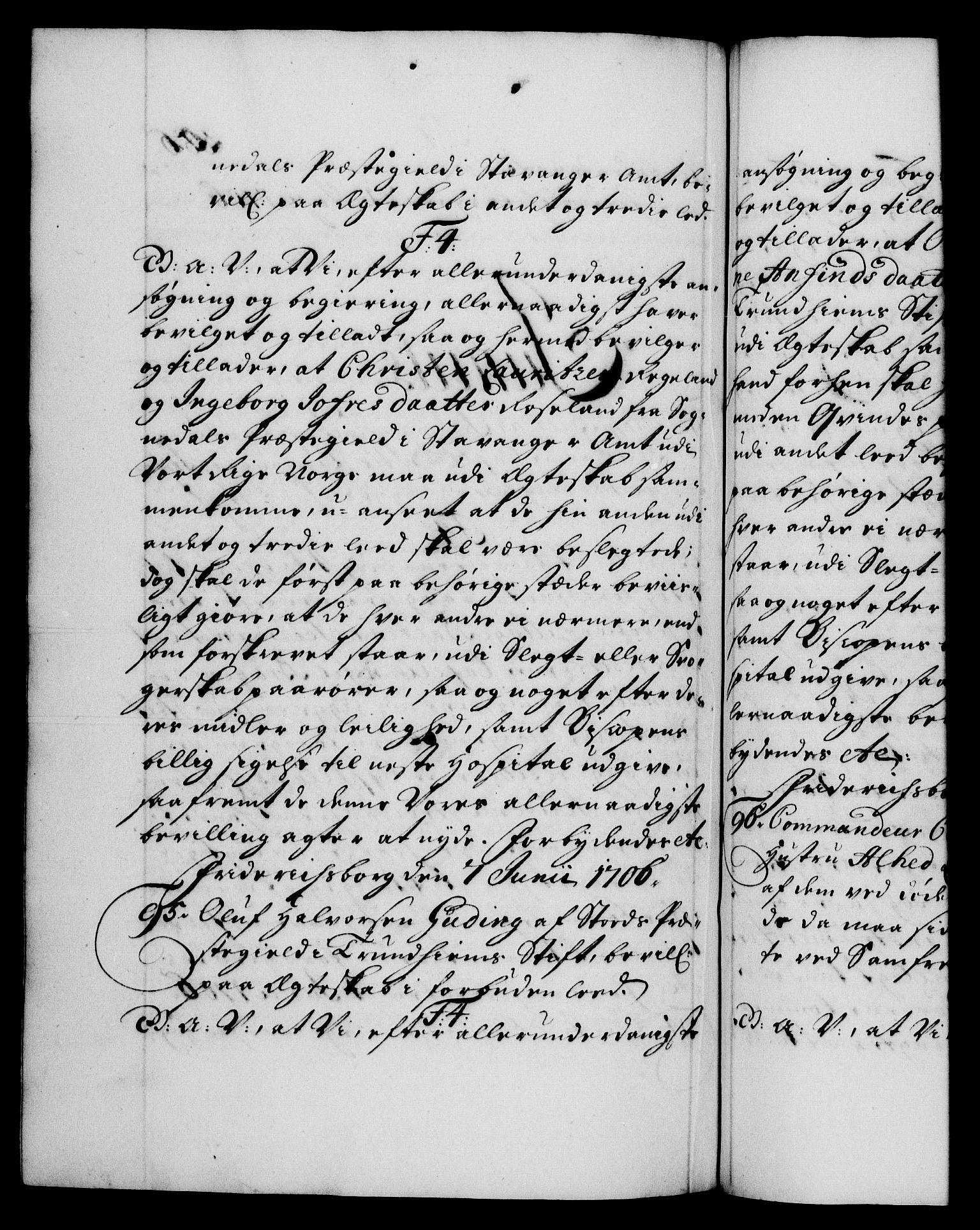 Danske Kanselli 1572-1799, AV/RA-EA-3023/F/Fc/Fca/Fcaa/L0019: Norske registre, 1704-1707, p. 356b