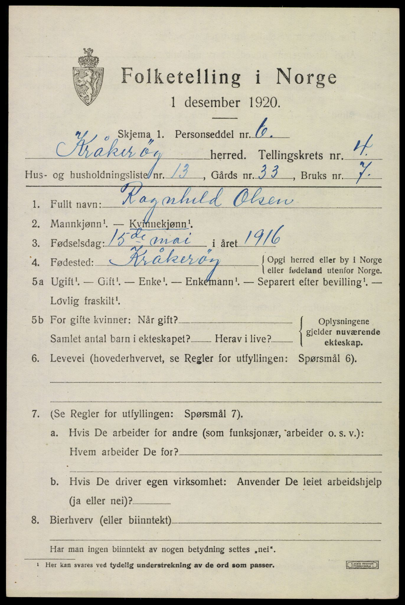 SAO, 1920 census for Kråkerøy, 1920, p. 5518