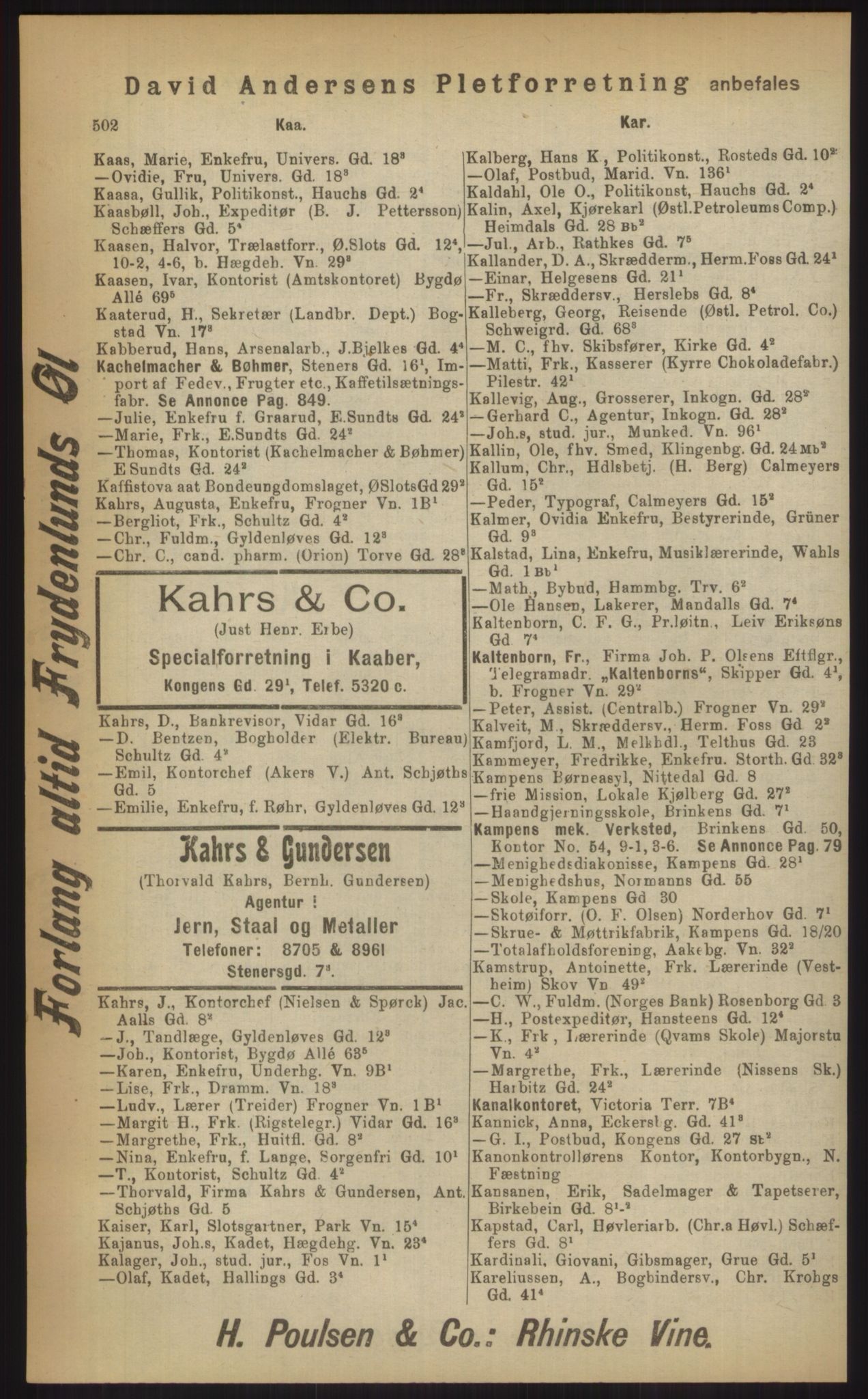 Kristiania/Oslo adressebok, PUBL/-, 1903, p. 502