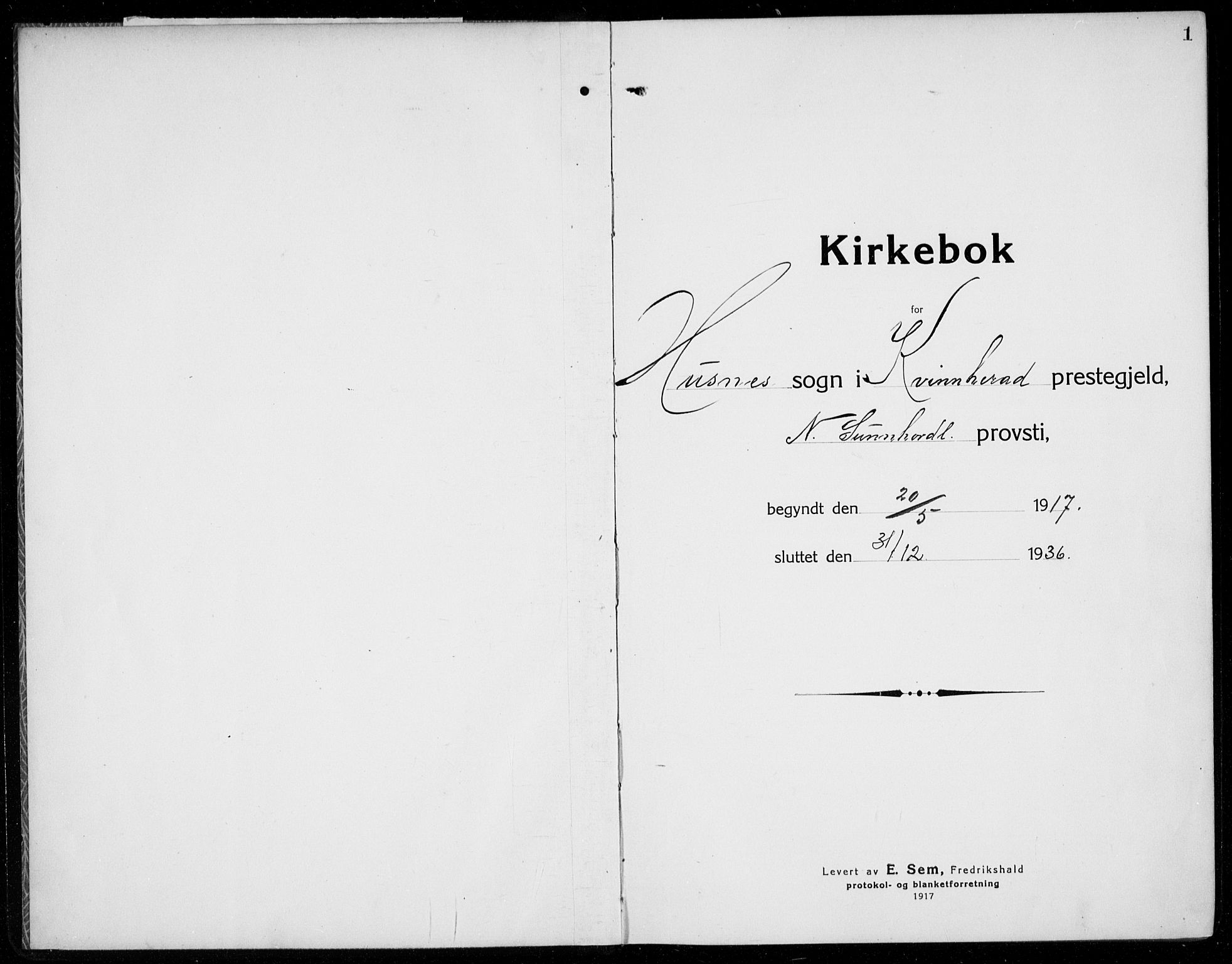 Husnes Sokneprestembete, AV/SAB-A-75901/H/Hab: Parish register (copy) no. A  3, 1915-1936, p. 1