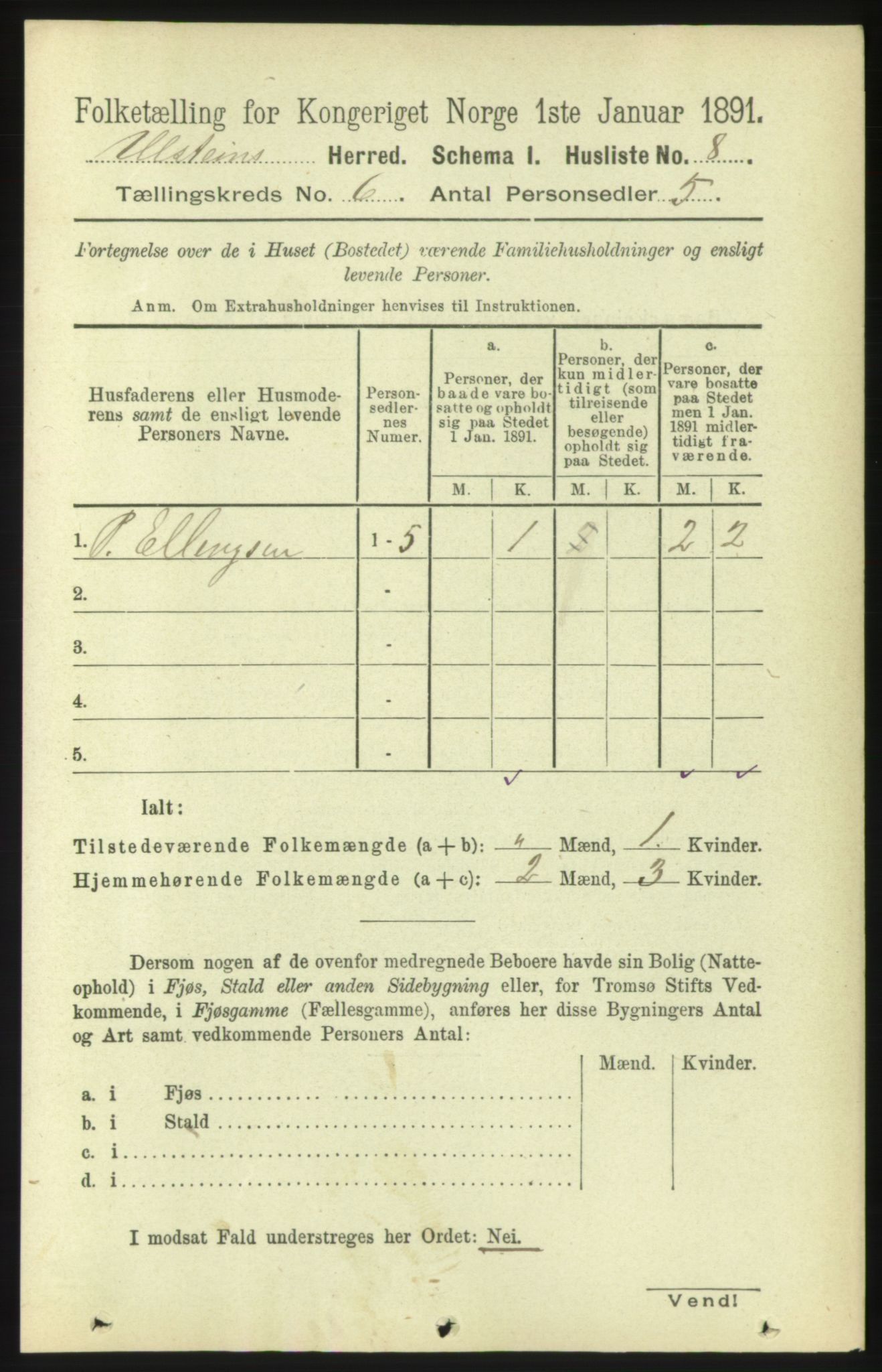 RA, 1891 census for 1516 Ulstein, 1891, p. 1675