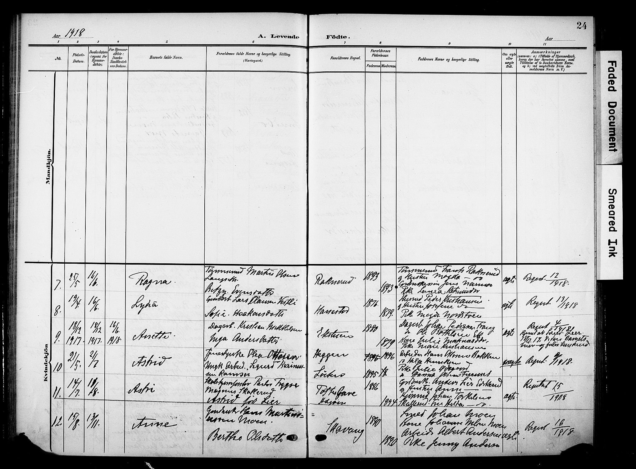 Nes prestekontor, Hedmark, AV/SAH-PREST-020/K/Ka/L0012: Parish register (official) no. 12, 1906-1920, p. 24