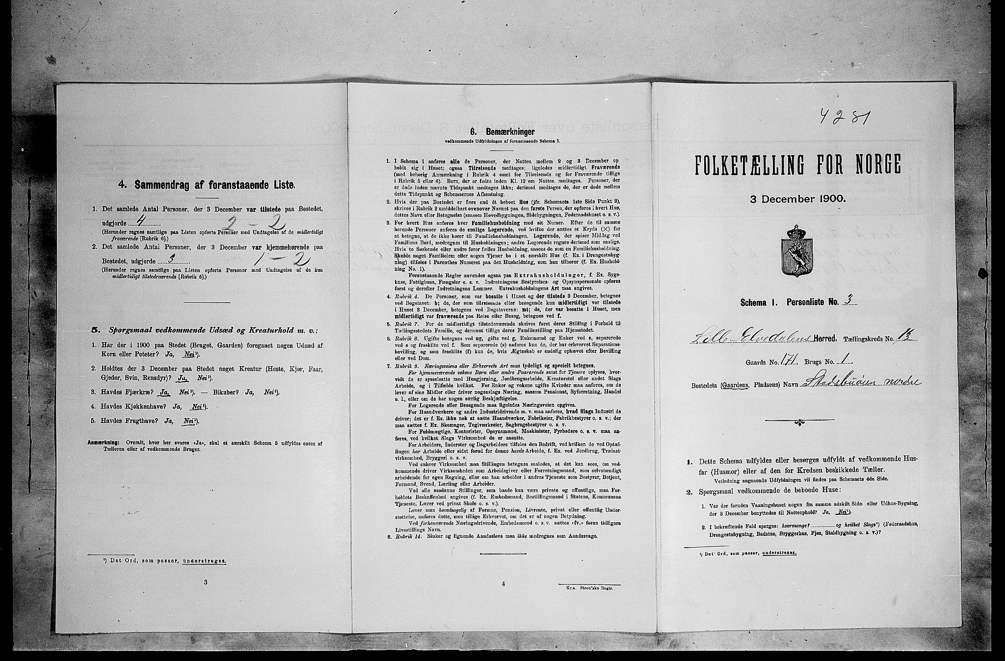 SAH, 1900 census for Lille Elvedalen, 1900, p. 997
