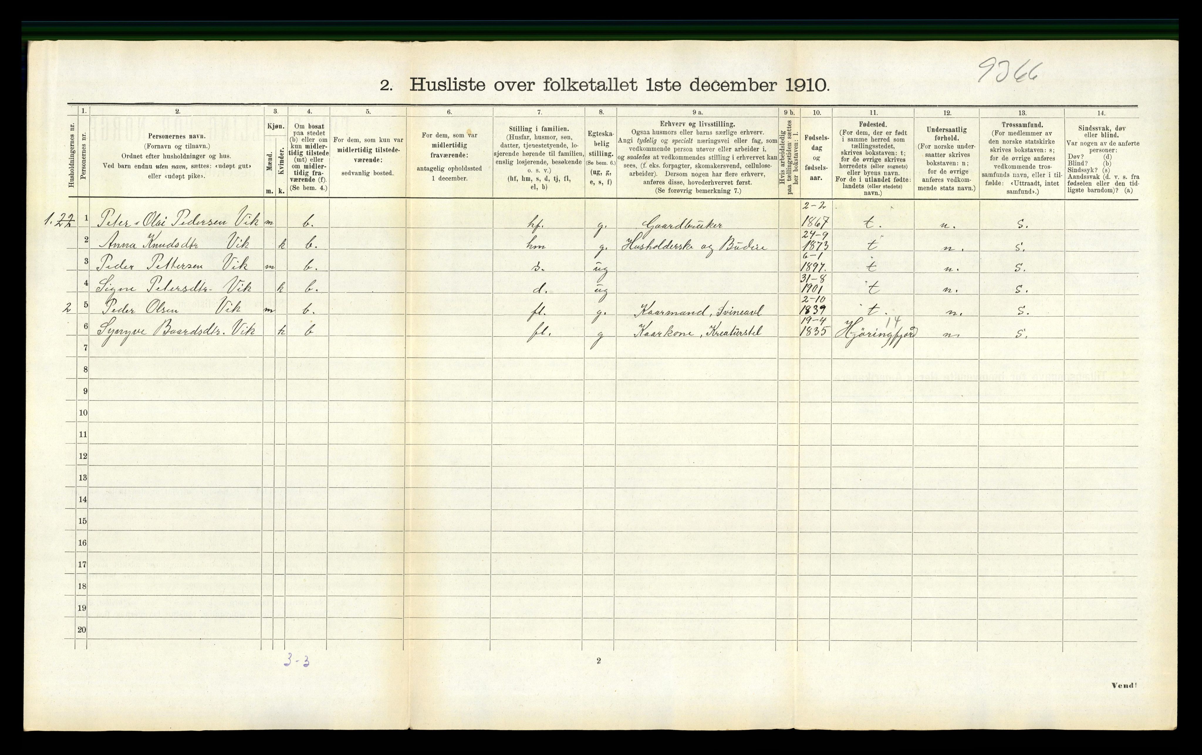 RA, 1910 census for Vanylven, 1910, p. 950