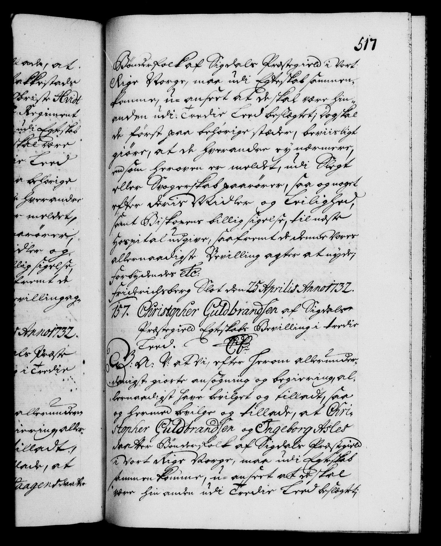 Danske Kanselli 1572-1799, AV/RA-EA-3023/F/Fc/Fca/Fcaa/L0027: Norske registre, 1730-1732, p. 517a