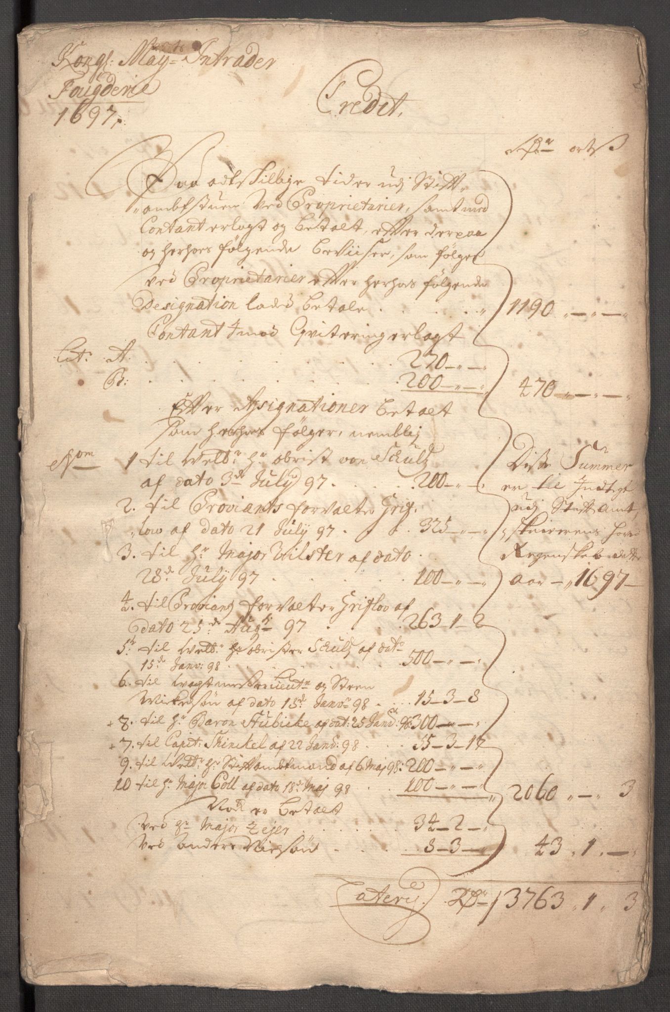 Rentekammeret inntil 1814, Reviderte regnskaper, Fogderegnskap, AV/RA-EA-4092/R62/L4189: Fogderegnskap Stjørdal og Verdal, 1697, p. 6