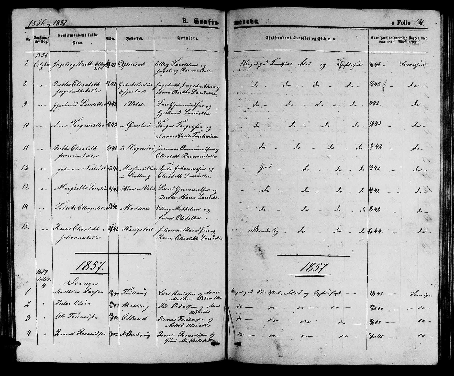 Hå sokneprestkontor, AV/SAST-A-101801/001/30BB/L0002: Parish register (copy) no. B 2, 1854-1883, p. 186