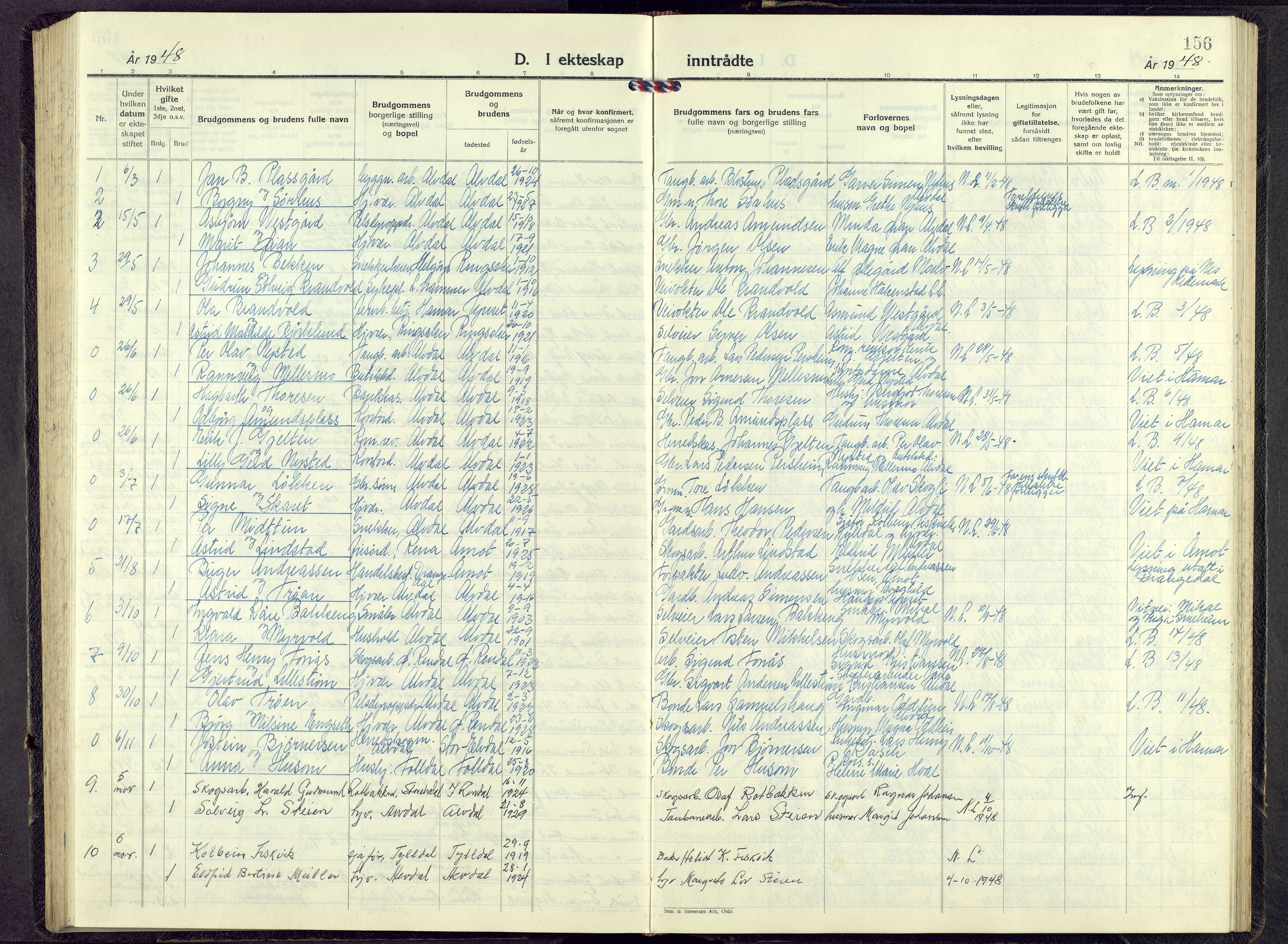 Alvdal prestekontor, SAH/PREST-060/H/Ha/Hab/L0009: Parish register (copy) no. 9, 1946-1965, p. 155b-156a