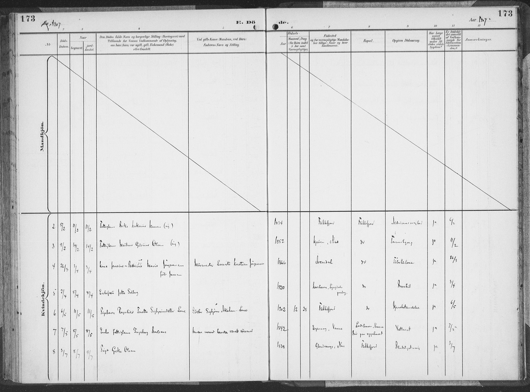 Flekkefjord sokneprestkontor, SAK/1111-0012/F/Fa/Faa/L0002: Parish register (official) no. A 2, 1900-1912, p. 173