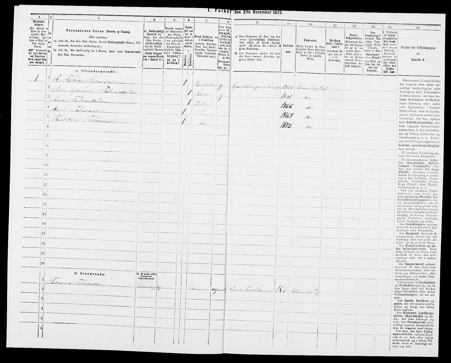 SAK, 1875 census for 1020P Holum, 1875, p. 525