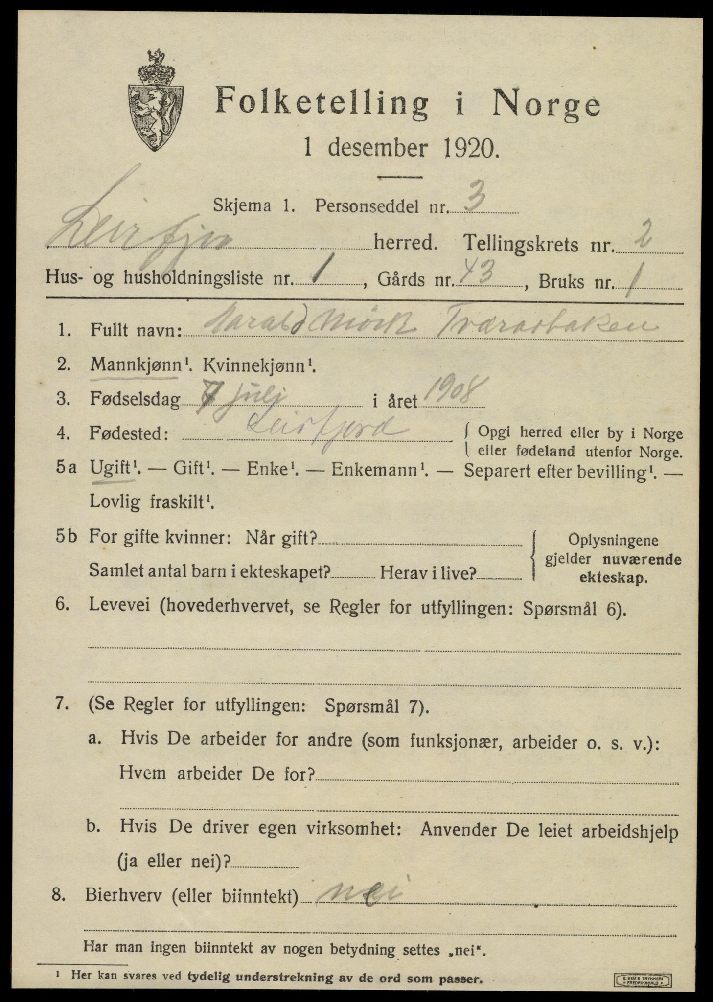 SAT, 1920 census for Leirfjord, 1920, p. 1413