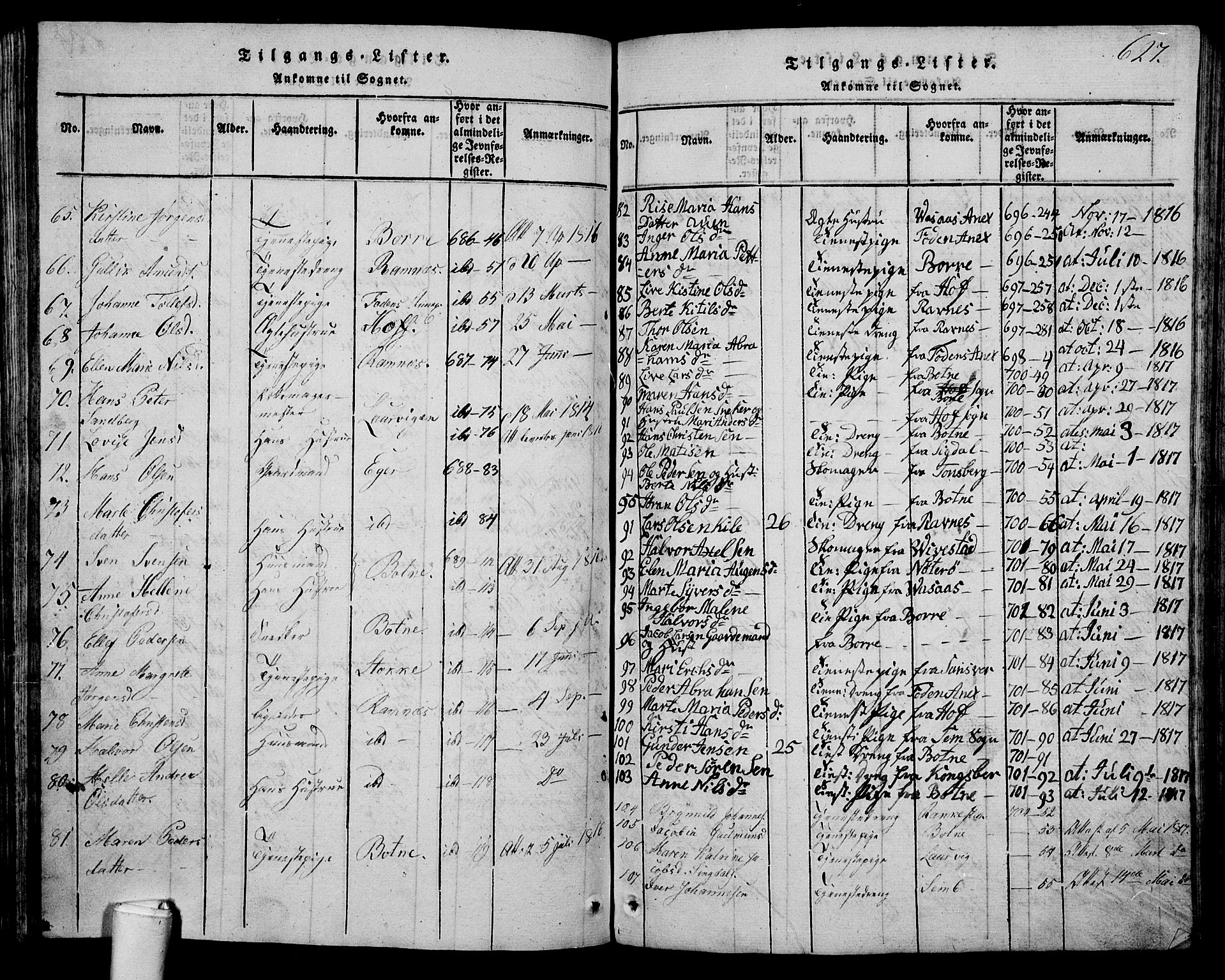 Våle kirkebøker, AV/SAKO-A-334/G/Ga/L0001: Parish register (copy) no. I 1, 1814-1824, p. 626-627