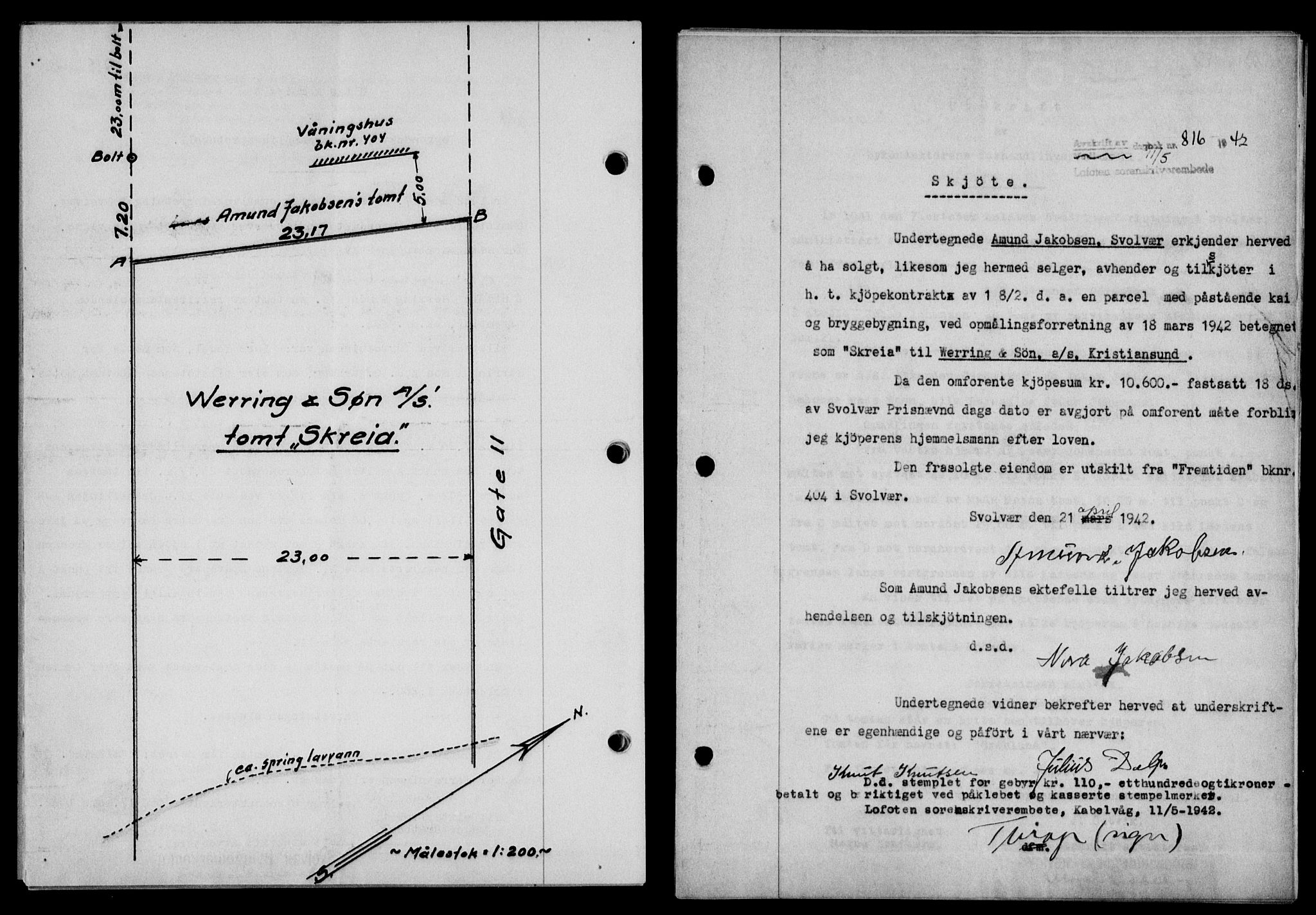 Lofoten sorenskriveri, SAT/A-0017/1/2/2C/L0009a: Mortgage book no. 9a, 1941-1942, Diary no: : 816/1942