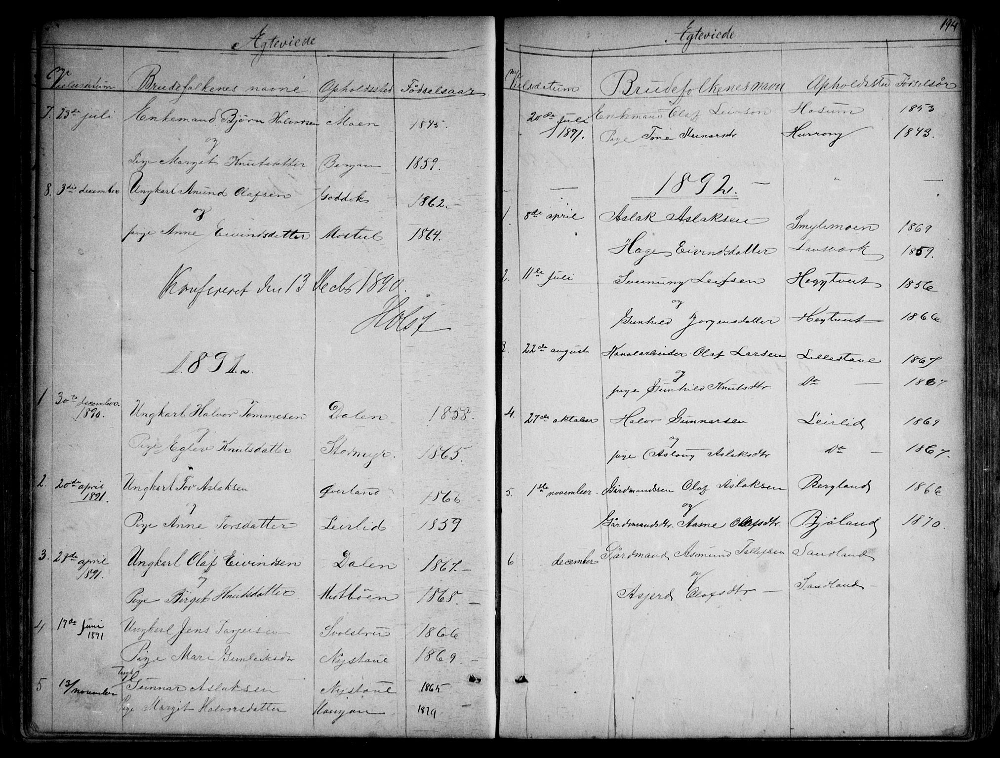 Kviteseid kirkebøker, SAKO/A-276/G/Gb/L0002: Parish register (copy) no. II 2, 1850-1892, p. 194