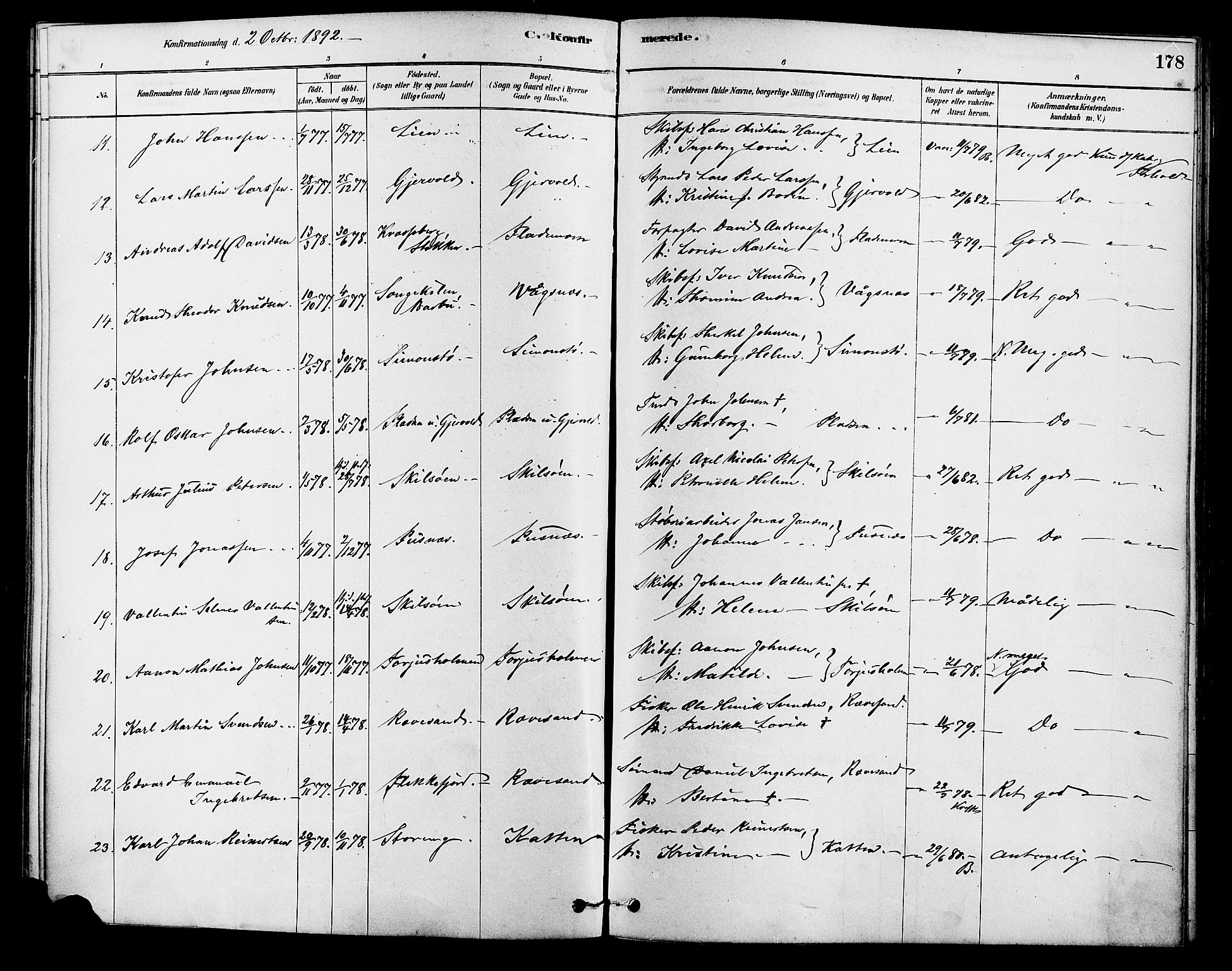 Tromøy sokneprestkontor, AV/SAK-1111-0041/F/Fa/L0009: Parish register (official) no. A 9, 1878-1896, p. 178