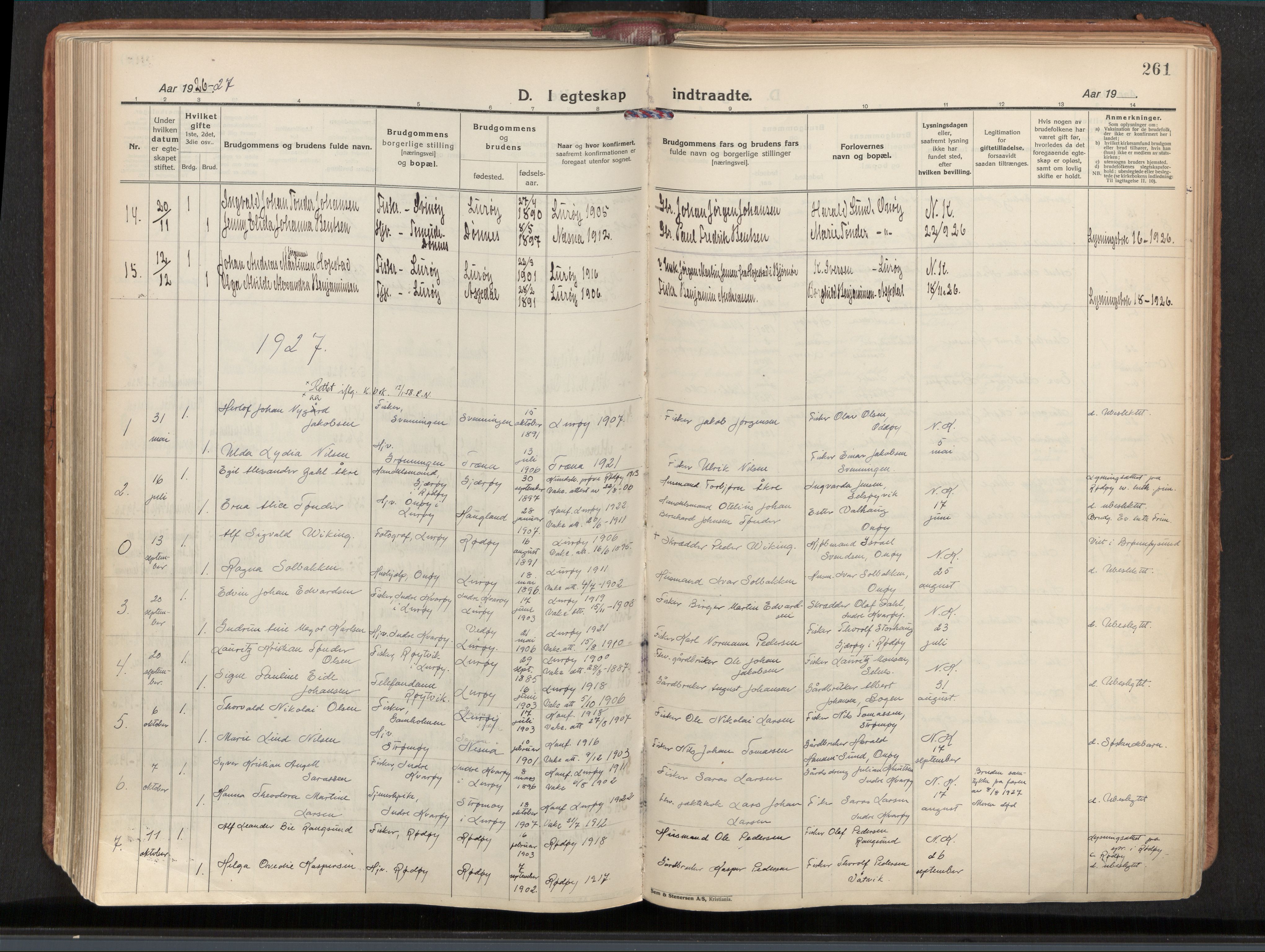Ministerialprotokoller, klokkerbøker og fødselsregistre - Nordland, SAT/A-1459/839/L0570: Parish register (official) no. 839A07, 1923-1942, p. 261