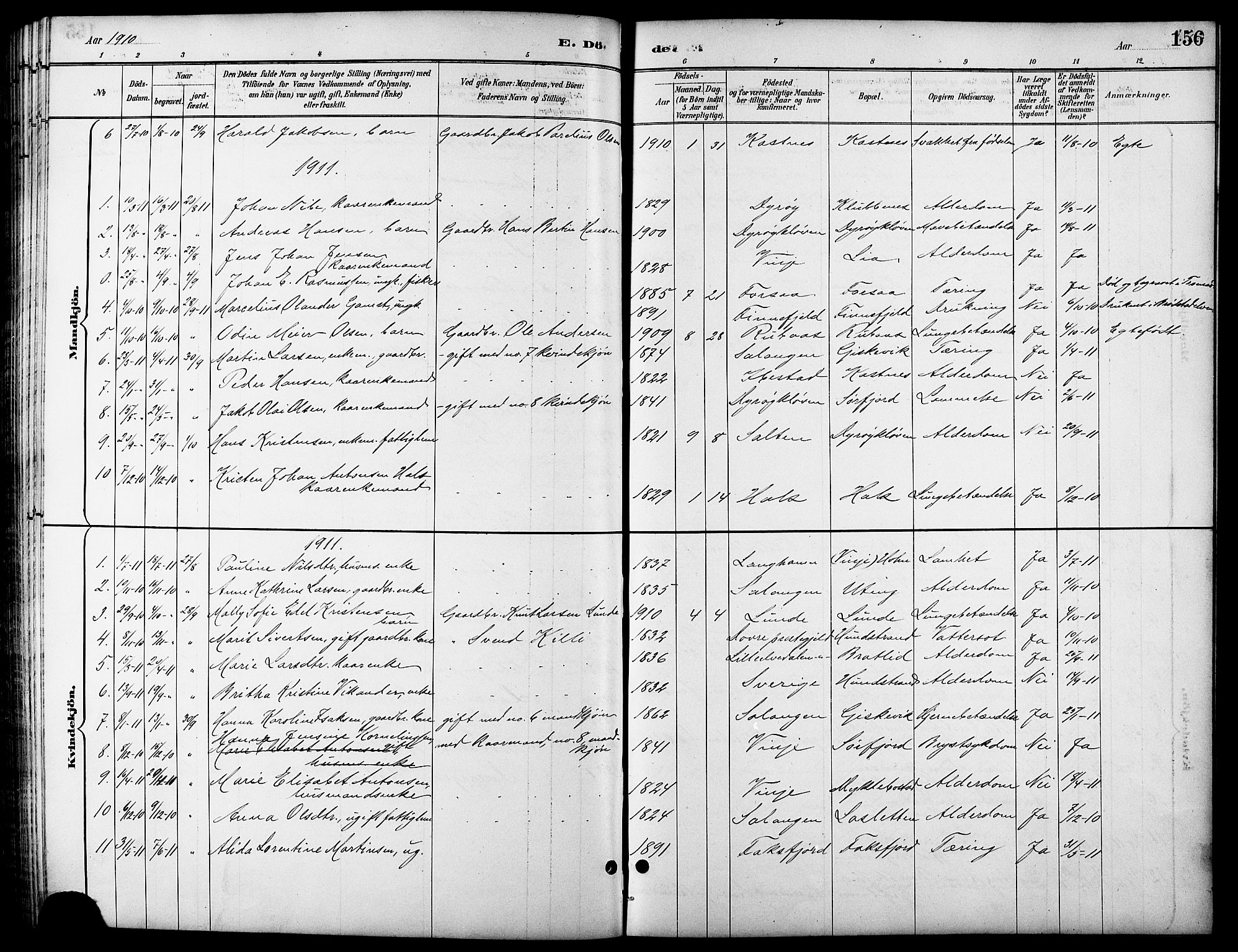 Tranøy sokneprestkontor, SATØ/S-1313/I/Ia/Iab/L0014klokker: Parish register (copy) no. 14, 1896-1918, p. 156