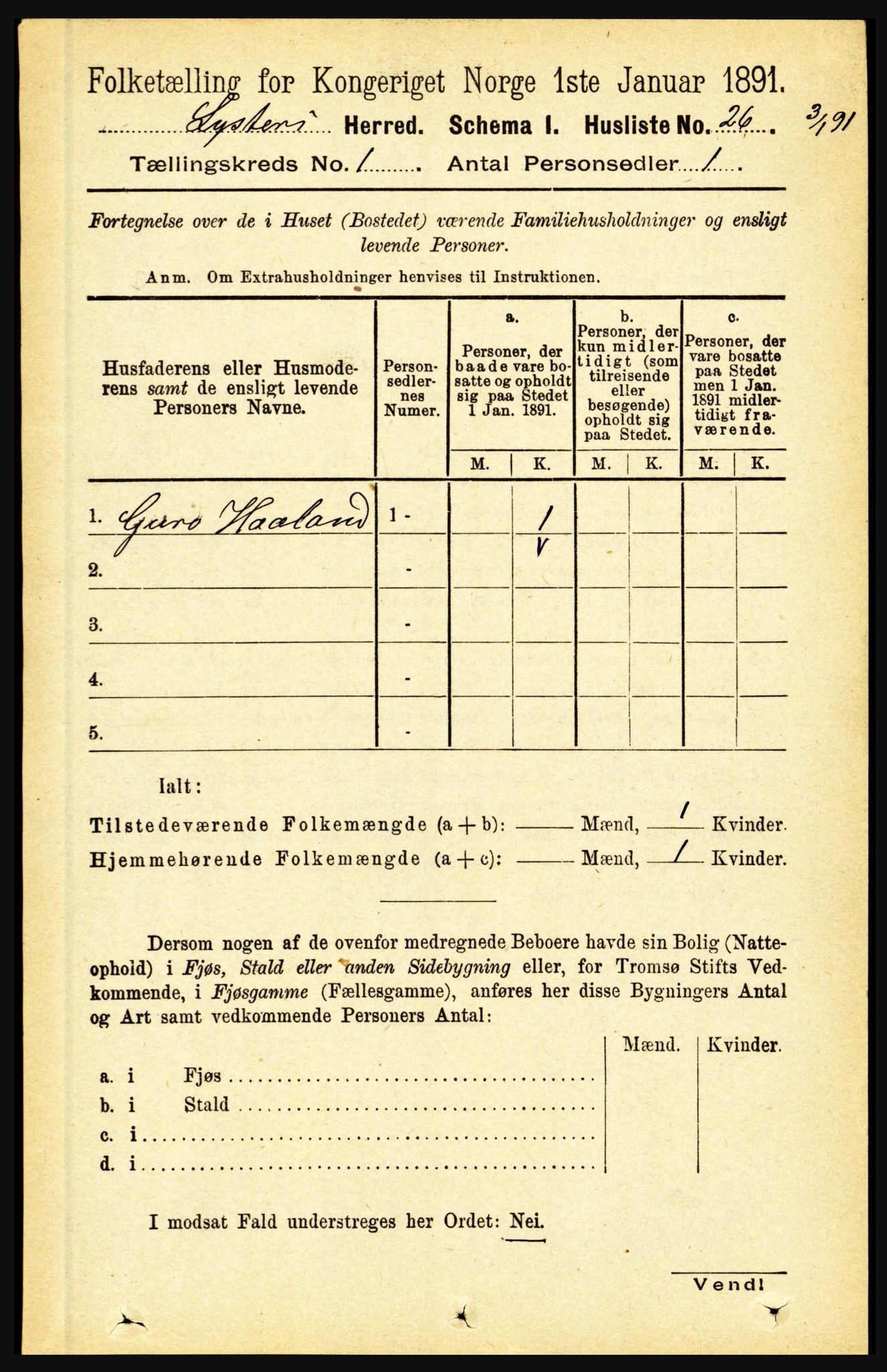 RA, 1891 census for 1426 Luster, 1891, p. 58