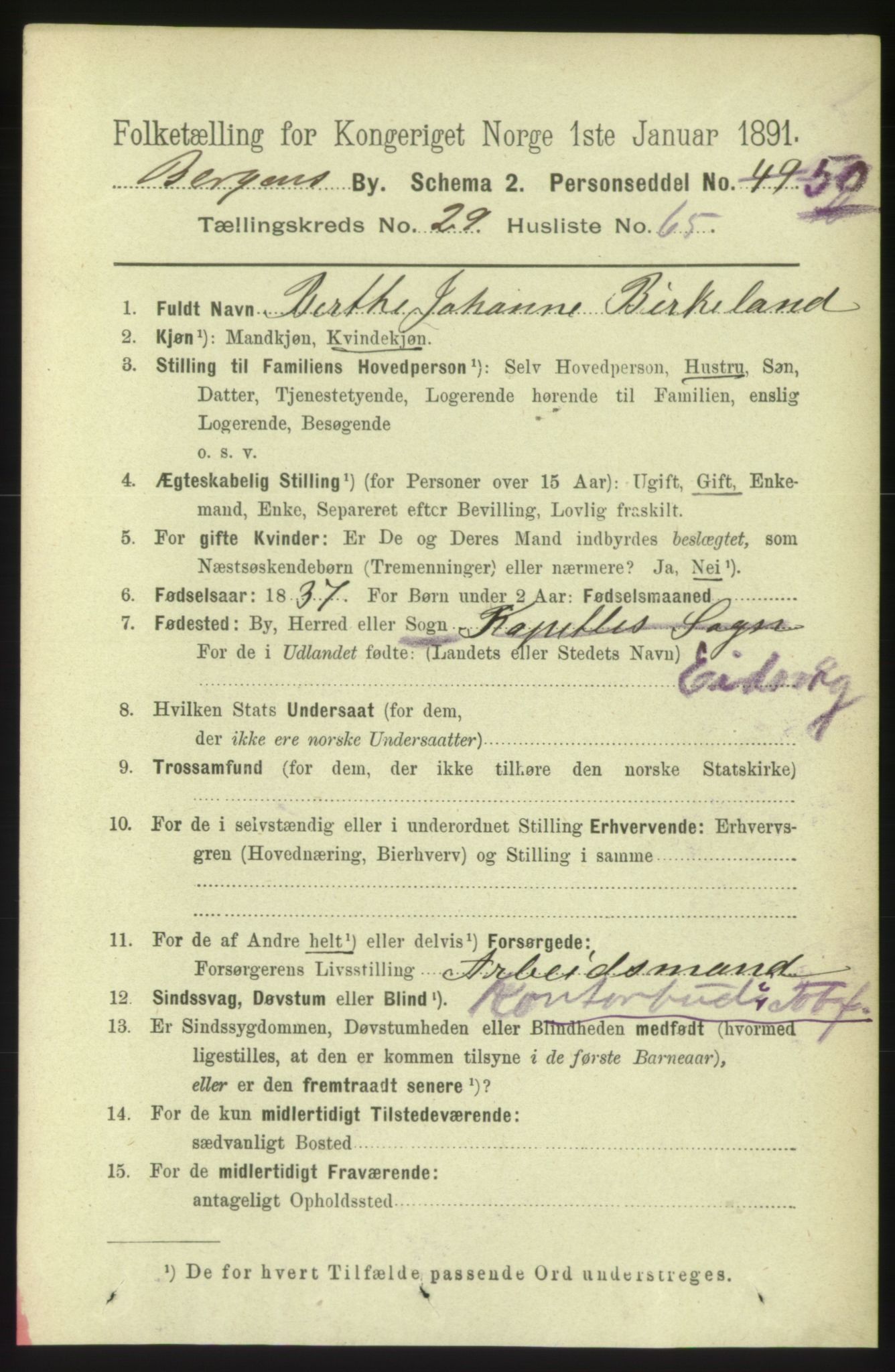 RA, 1891 Census for 1301 Bergen, 1891, p. 38093