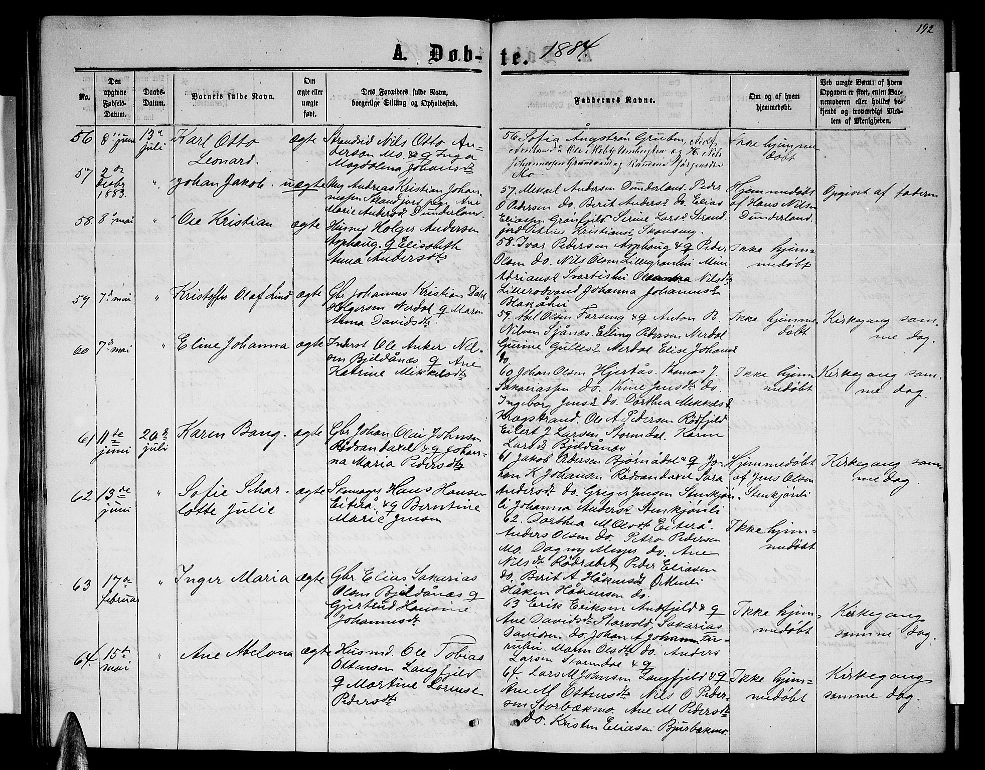 Ministerialprotokoller, klokkerbøker og fødselsregistre - Nordland, AV/SAT-A-1459/827/L0415: Parish register (copy) no. 827C04, 1864-1886, p. 192