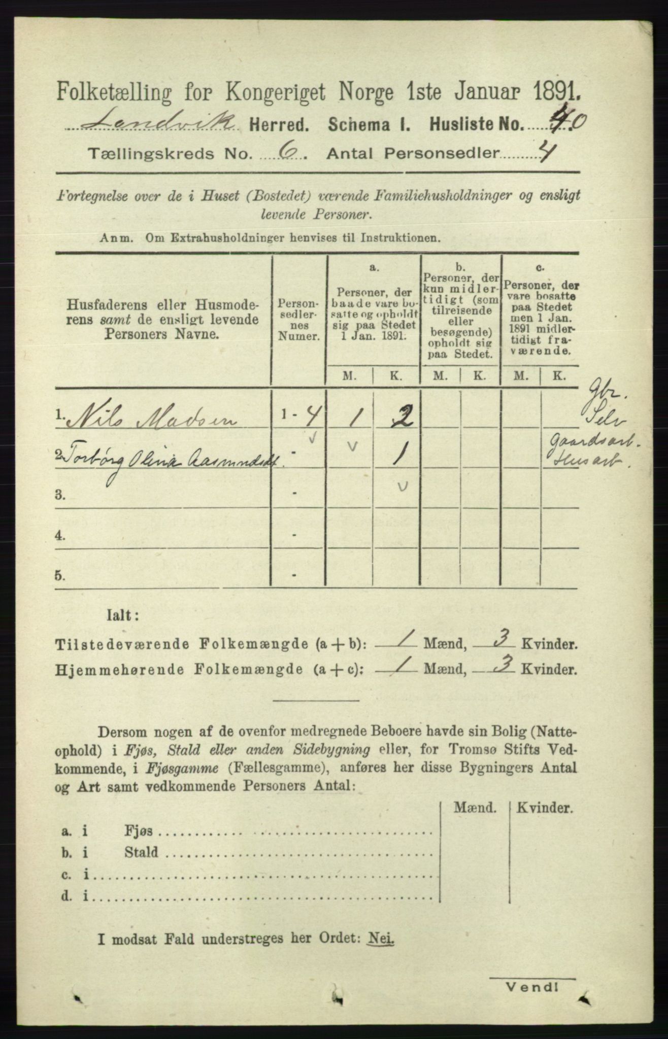 RA, 1891 census for 0924 Landvik, 1891, p. 2441