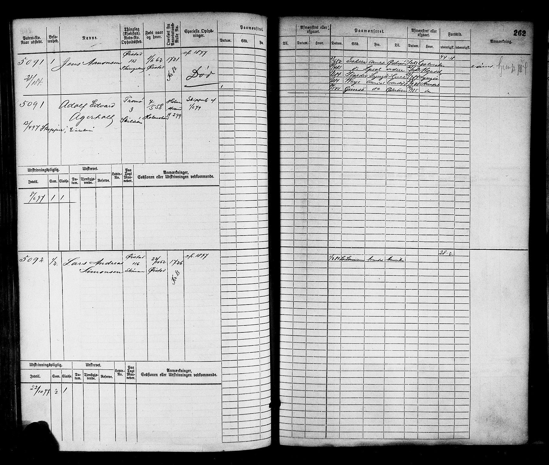 Arendal mønstringskrets, SAK/2031-0012/F/Fb/L0016: Hovedrulle nr 4569-5322, S-14, 1879-1900, p. 272