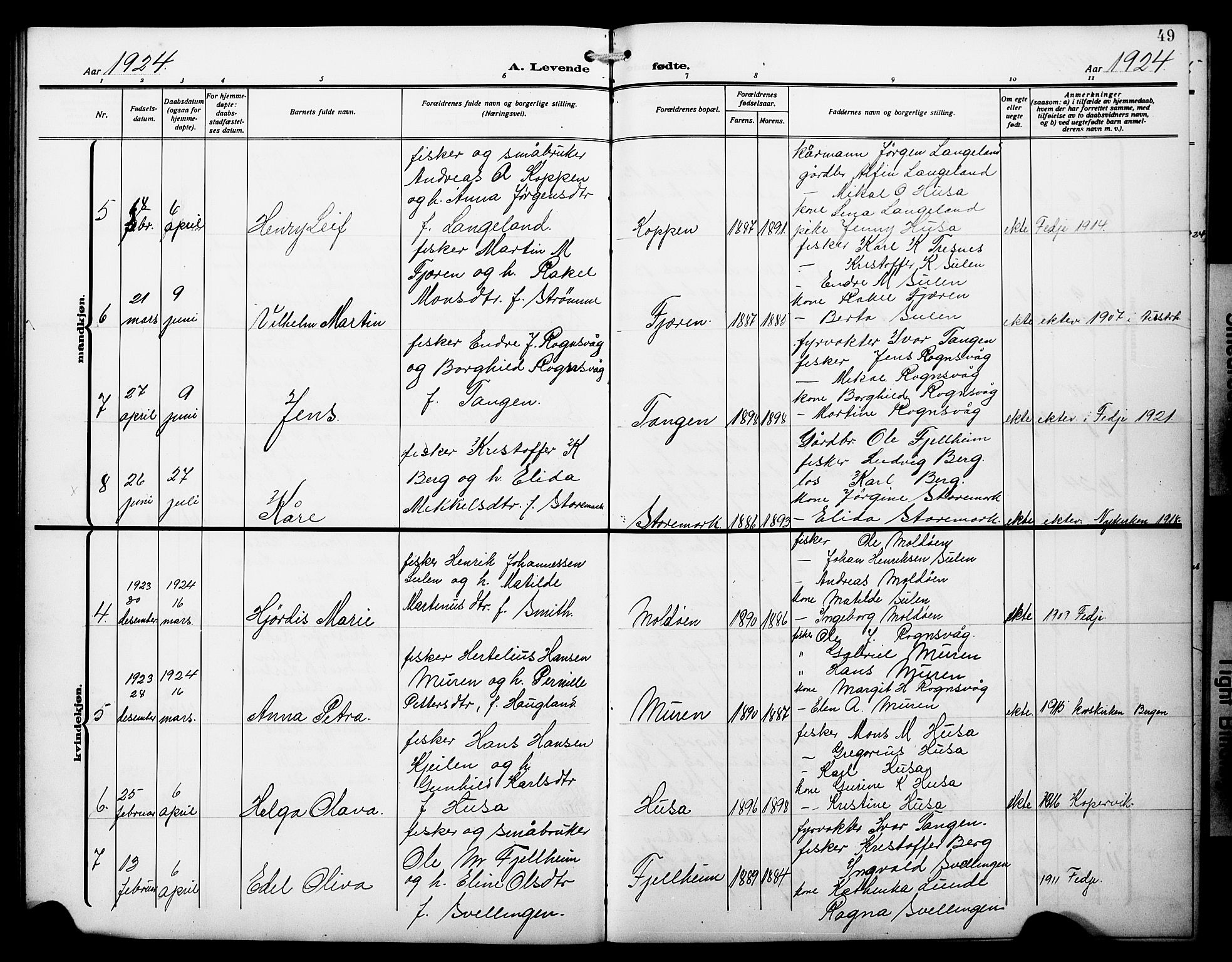 Lindås Sokneprestembete, SAB/A-76701/H/Hab: Parish register (copy) no. D 4, 1913-1928, p. 49