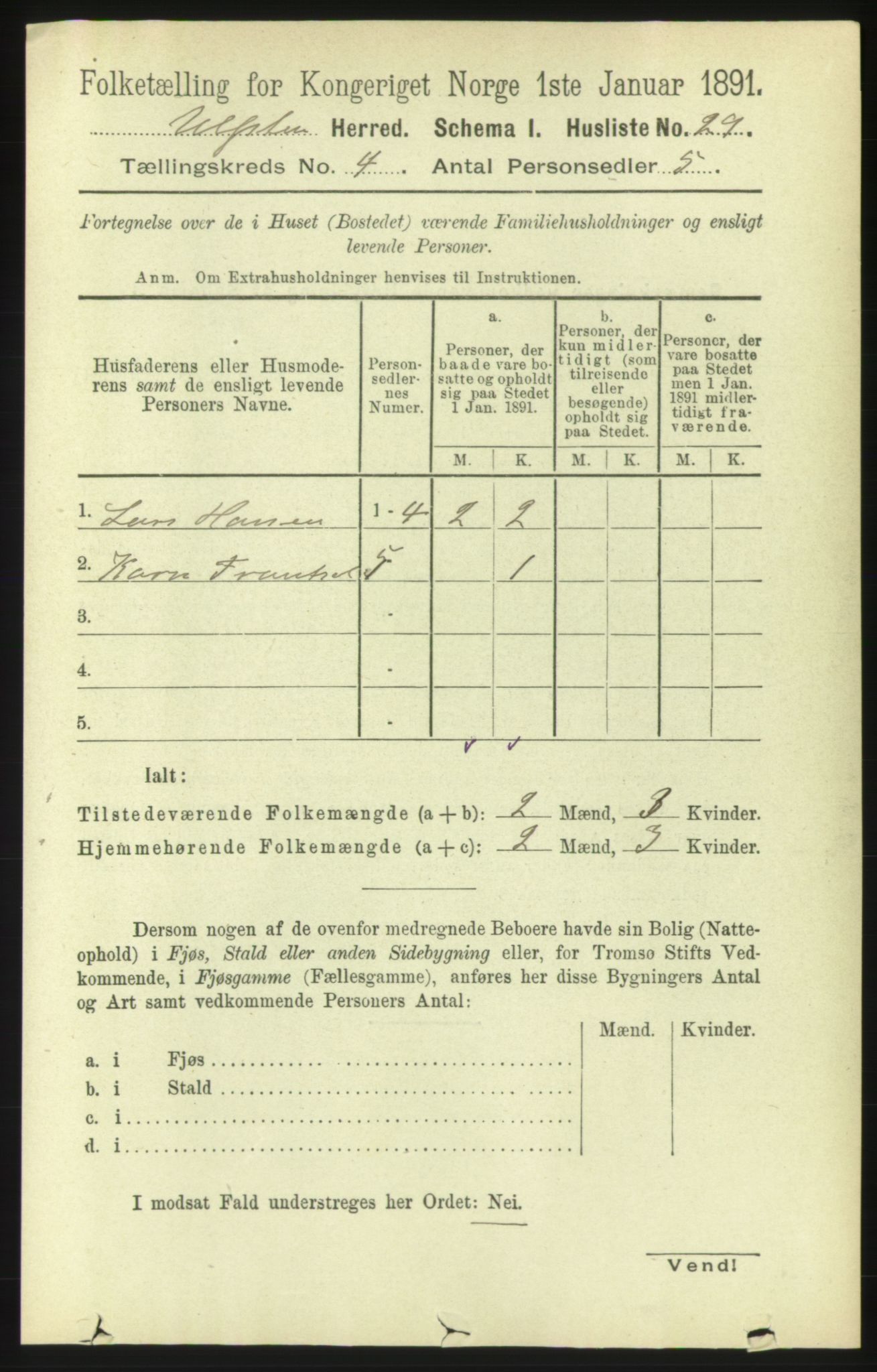 RA, 1891 census for 1516 Ulstein, 1891, p. 1009