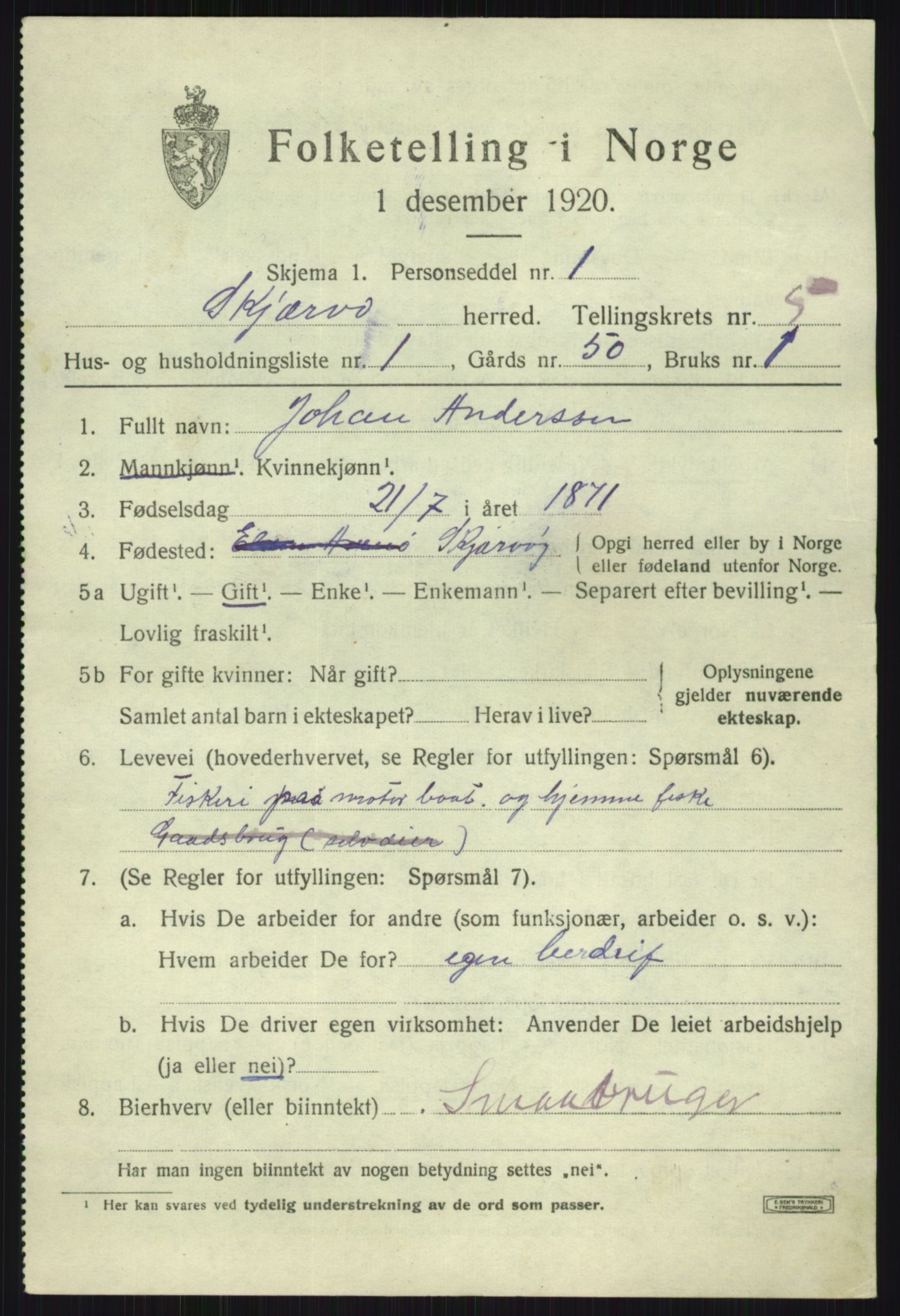 SATØ, 1920 census for Skjervøy, 1920, p. 2917