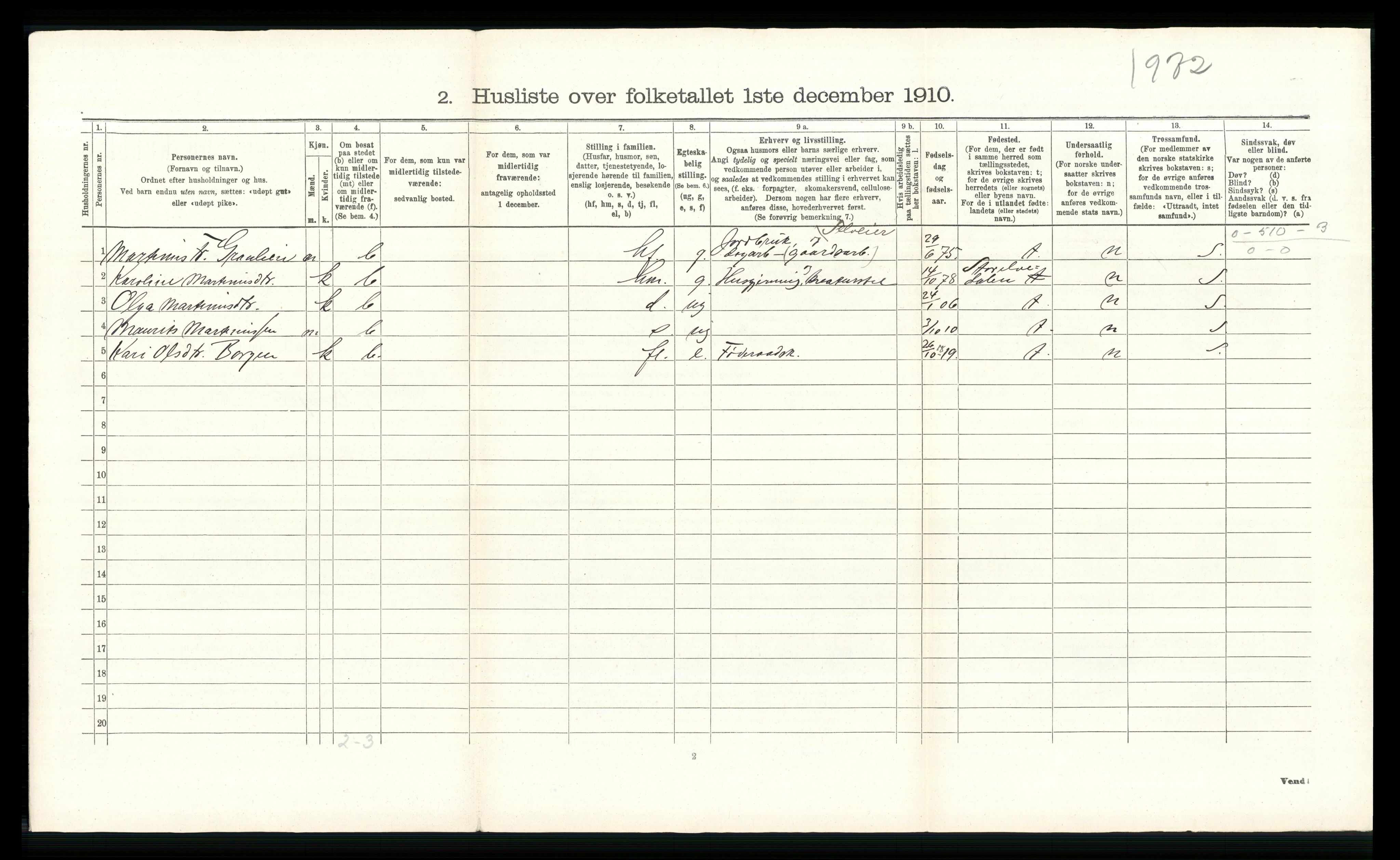 RA, 1910 census for Ringebu, 1910, p. 761